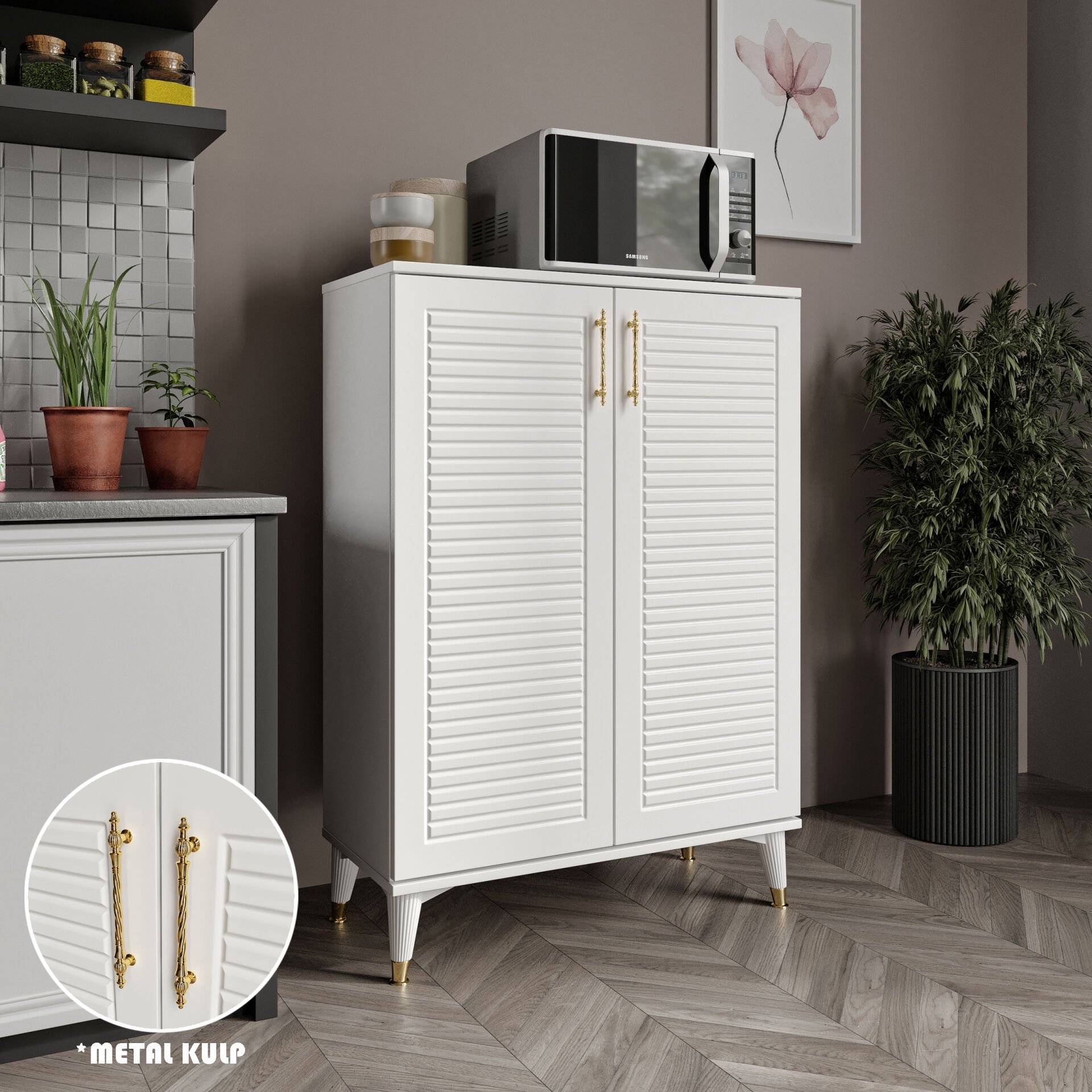 Panjurlu Çok Amaçlı Dolap Mutfak Balkon Kiler Banyo Ayakkabılık Dolabı Beyaz Gold