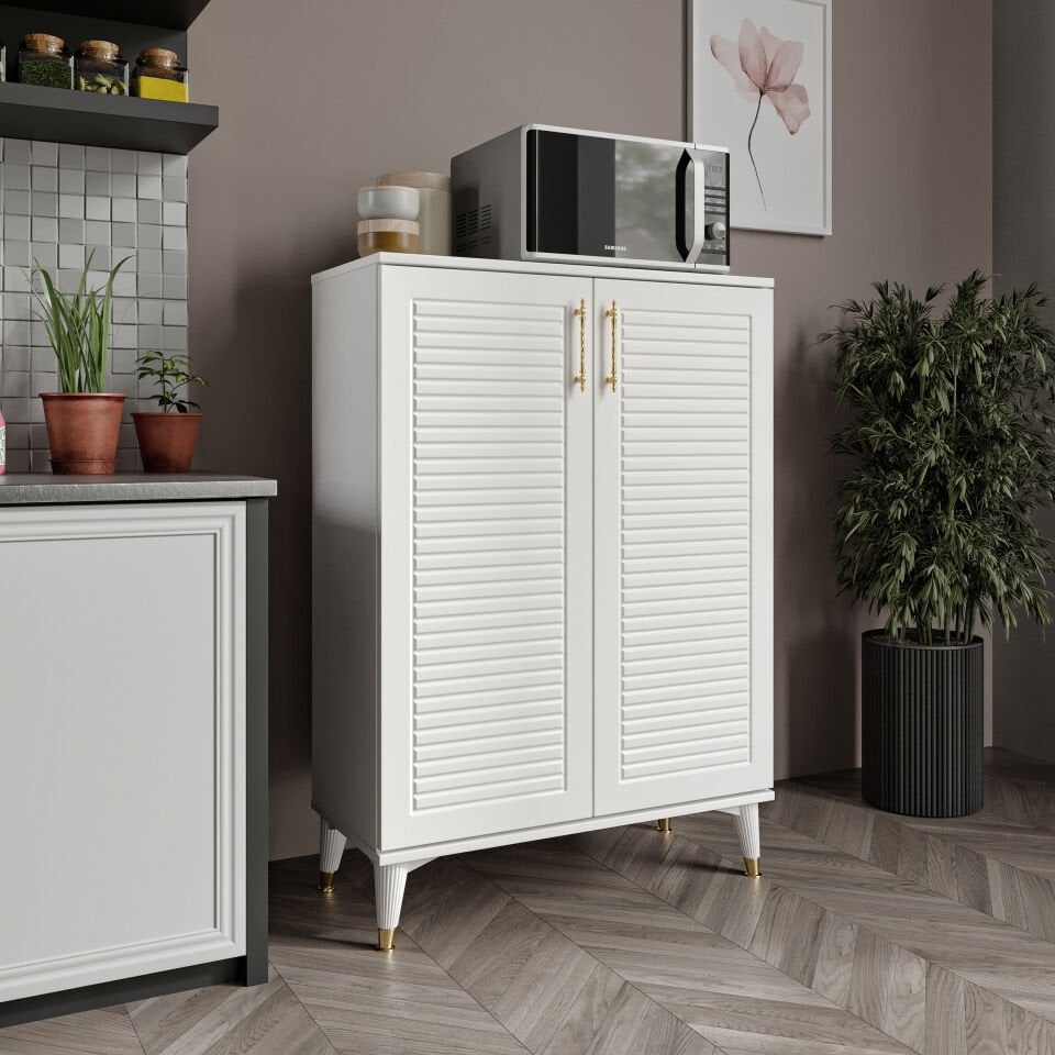 Panjurlu Çok Amaçlı Dolap Mutfak Balkon Kiler Banyo Ayakkabılık Dolabı Beyaz Gold