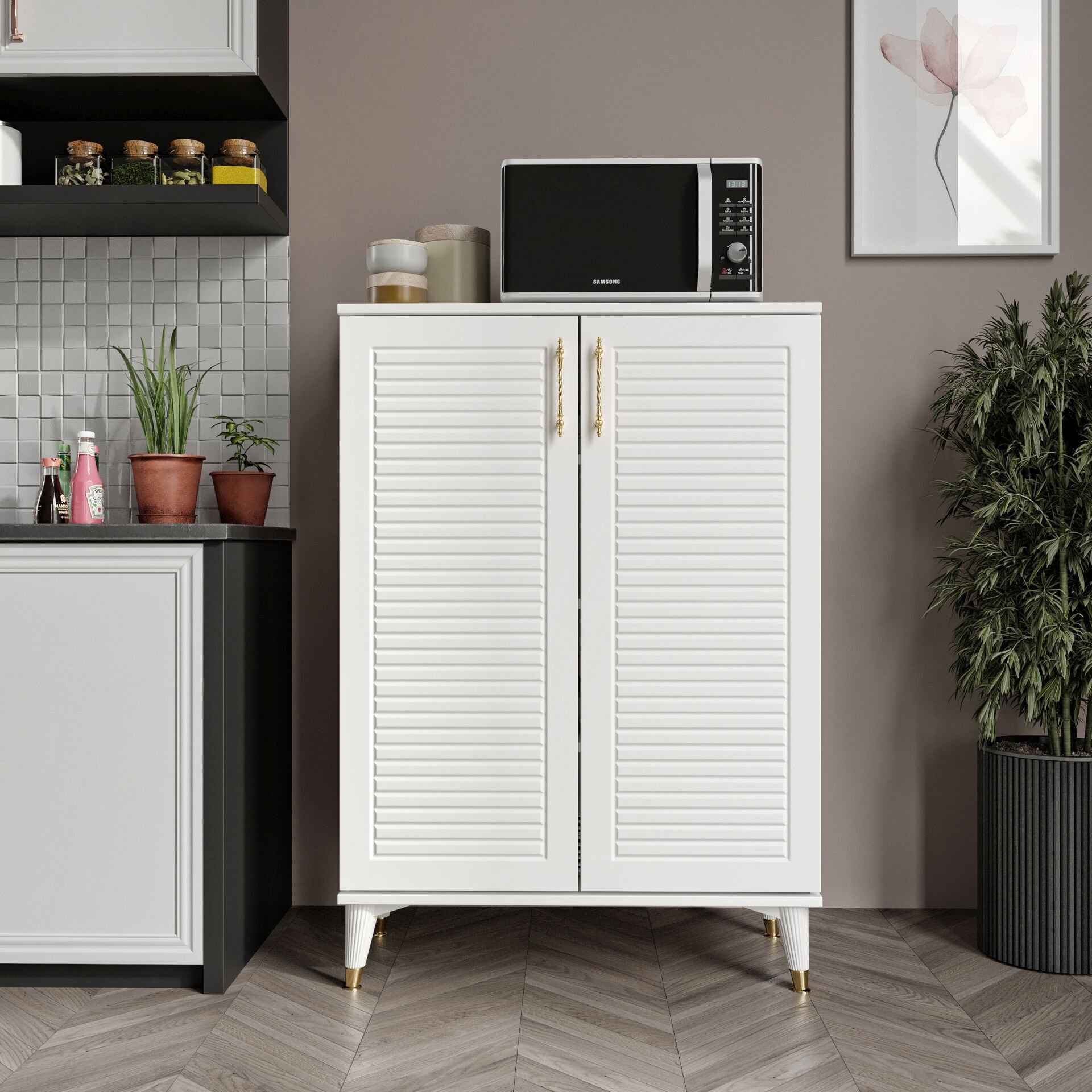 Panjurlu çok amaçlı dolap beyaz gold mutfak balkon kiler banyo ayakkabilik