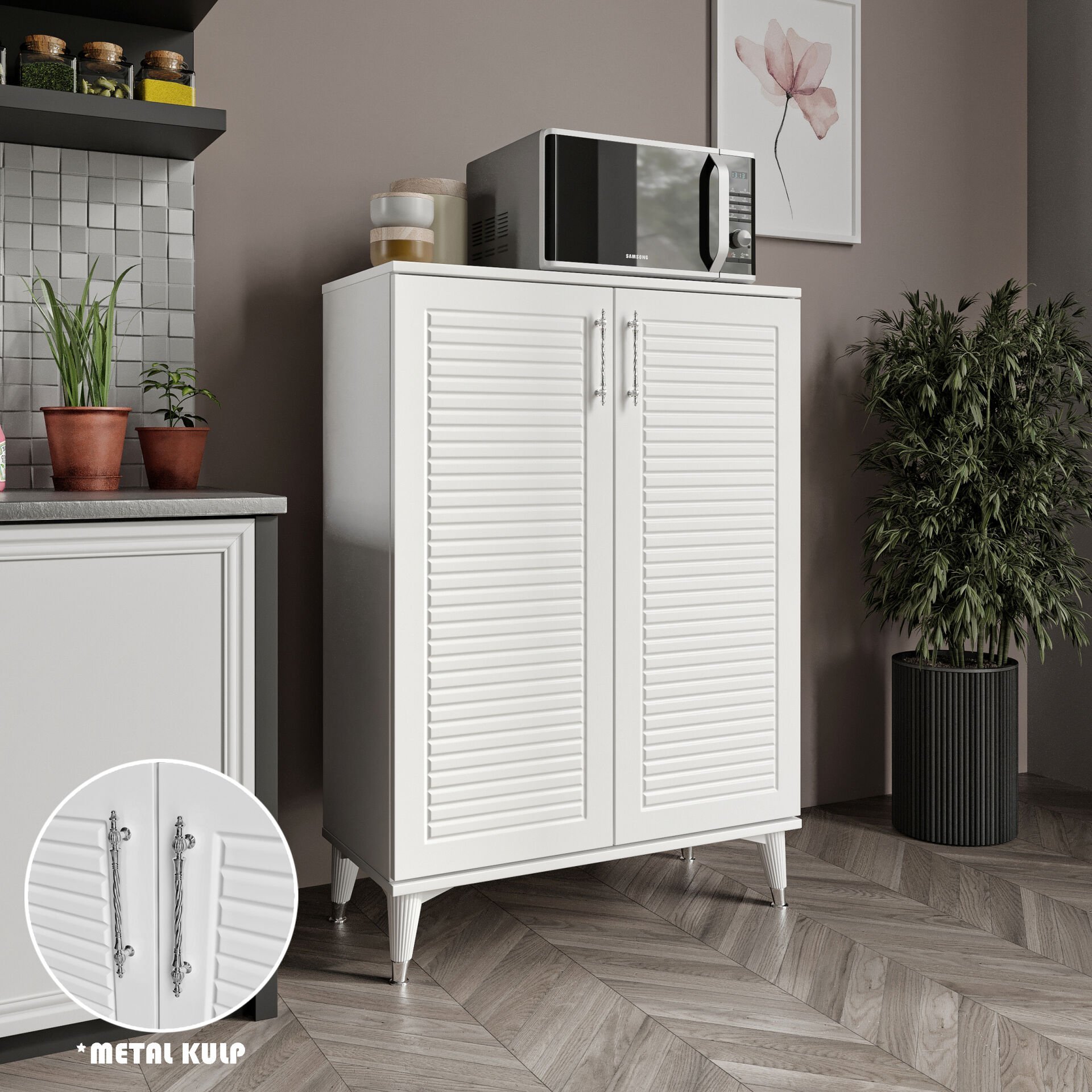 Panjurlu Çok Amaçlı Dolap Mutfak Balkon Kiler Banyo Ayakkabılık Dolabı Beyaz Gümüş