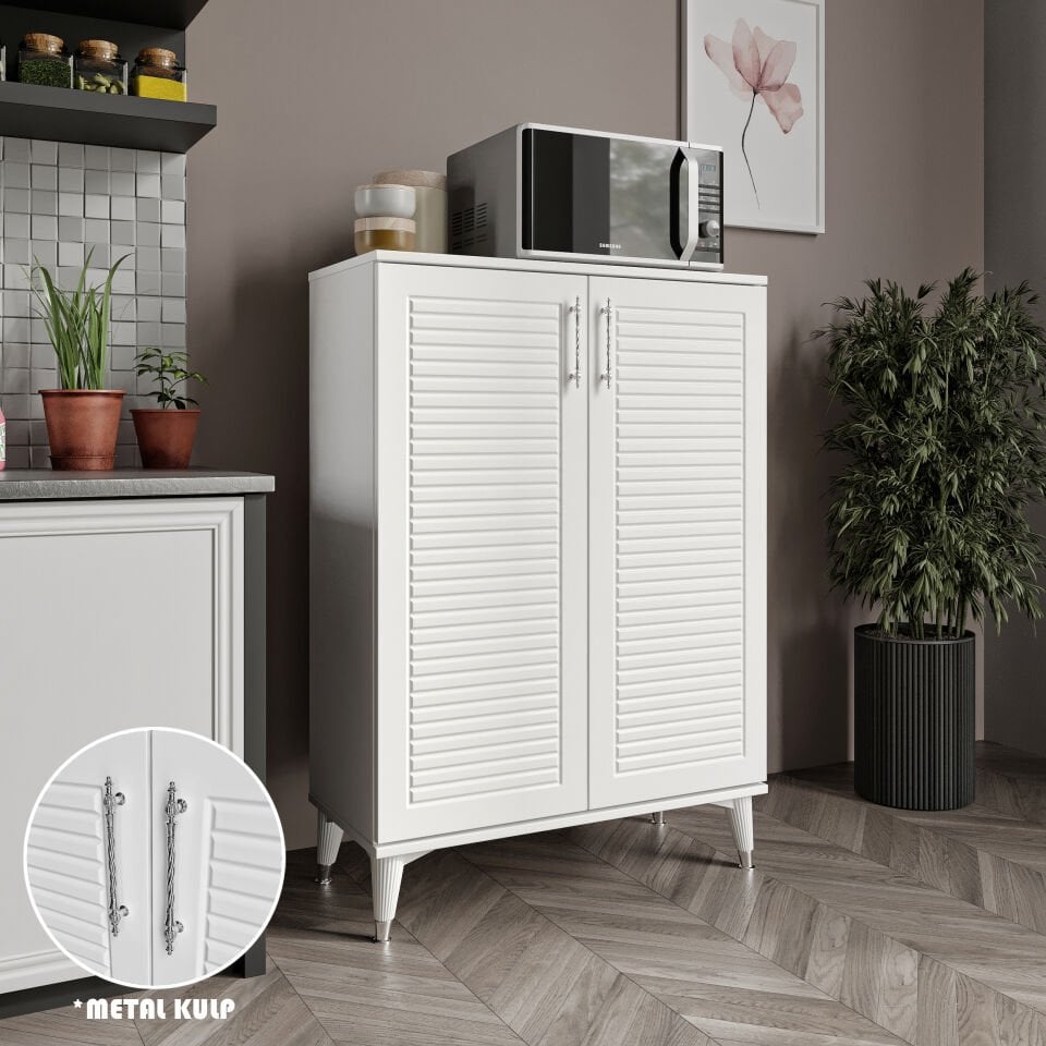 Panjurlu Çok Amaçlı Dolap Mutfak Balkon Kiler Banyo Ayakkabılık Dolabı Beyaz Gümüş