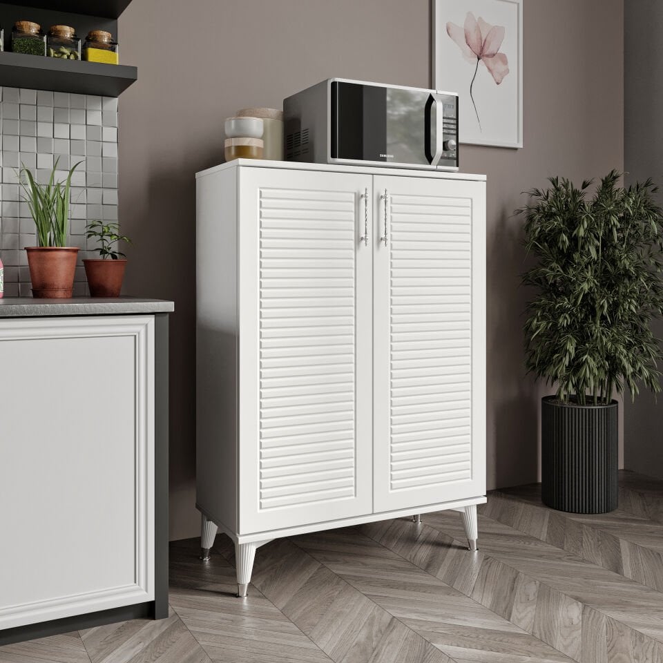 Panjurlu çok amaçlı dolap beyaz gümüş ön görünüm