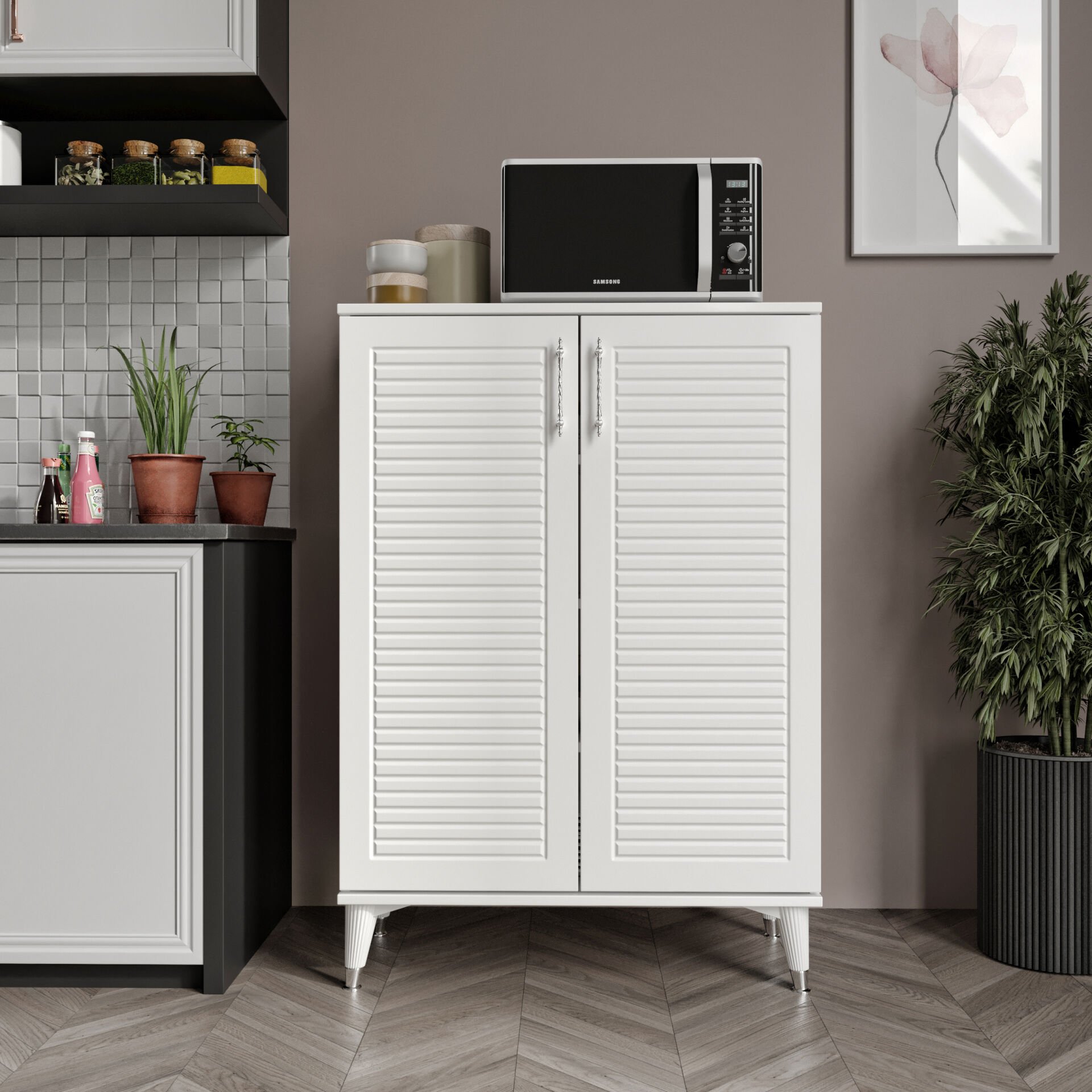 Panjurlu çok amaçlı dolap beyaz gümüş mutfak balkon kiler banyo ayakkabilik