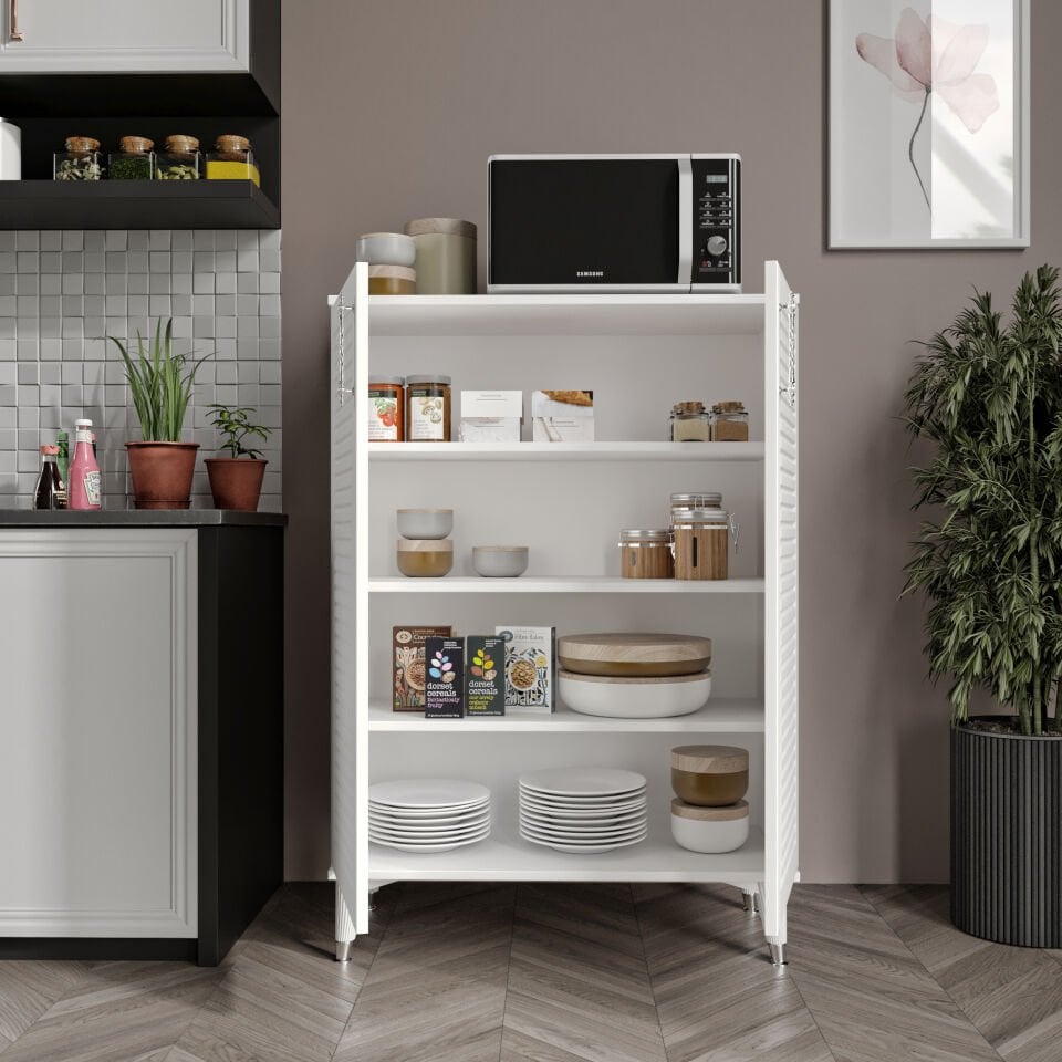 Panjurlu çok amaçlı dolap iç raflar beyaz gümüş