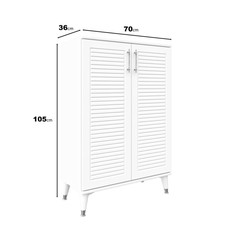 Panjurlu metal kulp detay beyaz gümüş dolap