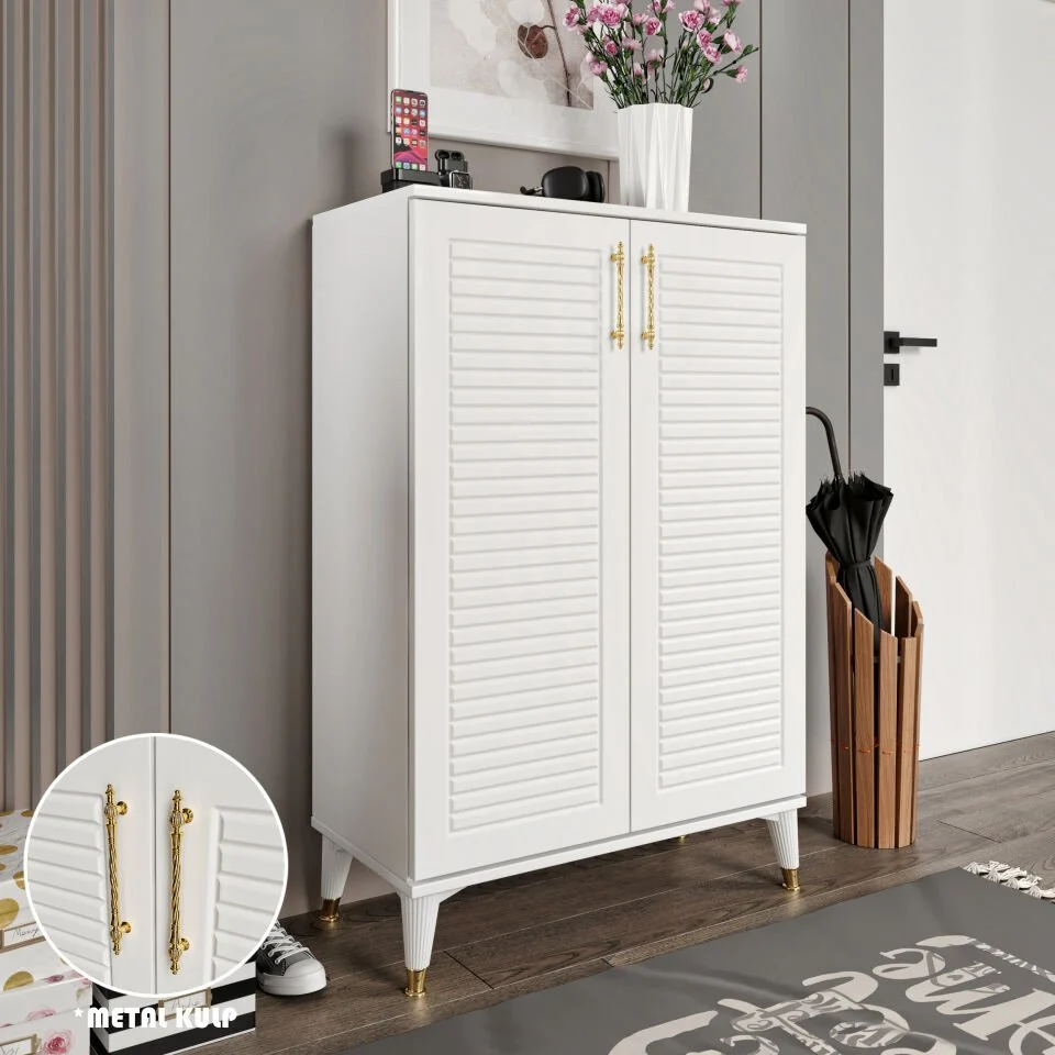 Panjurlu Ayakkabılık  Çok Amaçlı Dolap Mutfak Kiler Balkon Beyaz Gold