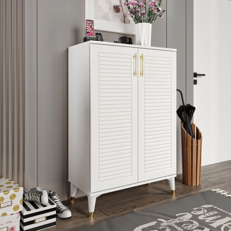 Panjurlu çok amaçlı dolap beyaz gold ön görünüm