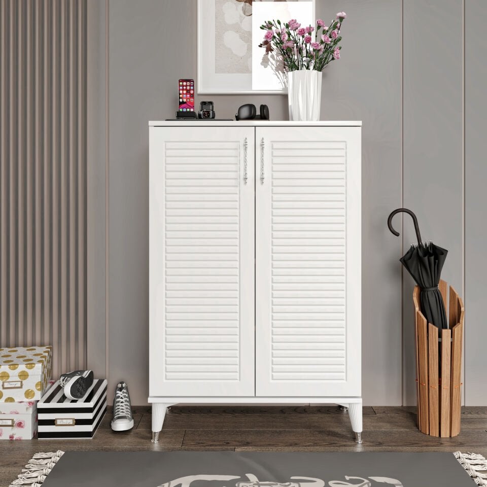 Panjurlu Ayakkabılık  Çok Amaçlı Dolap Mutfak Kiler Balkon Beyaz Gümüş