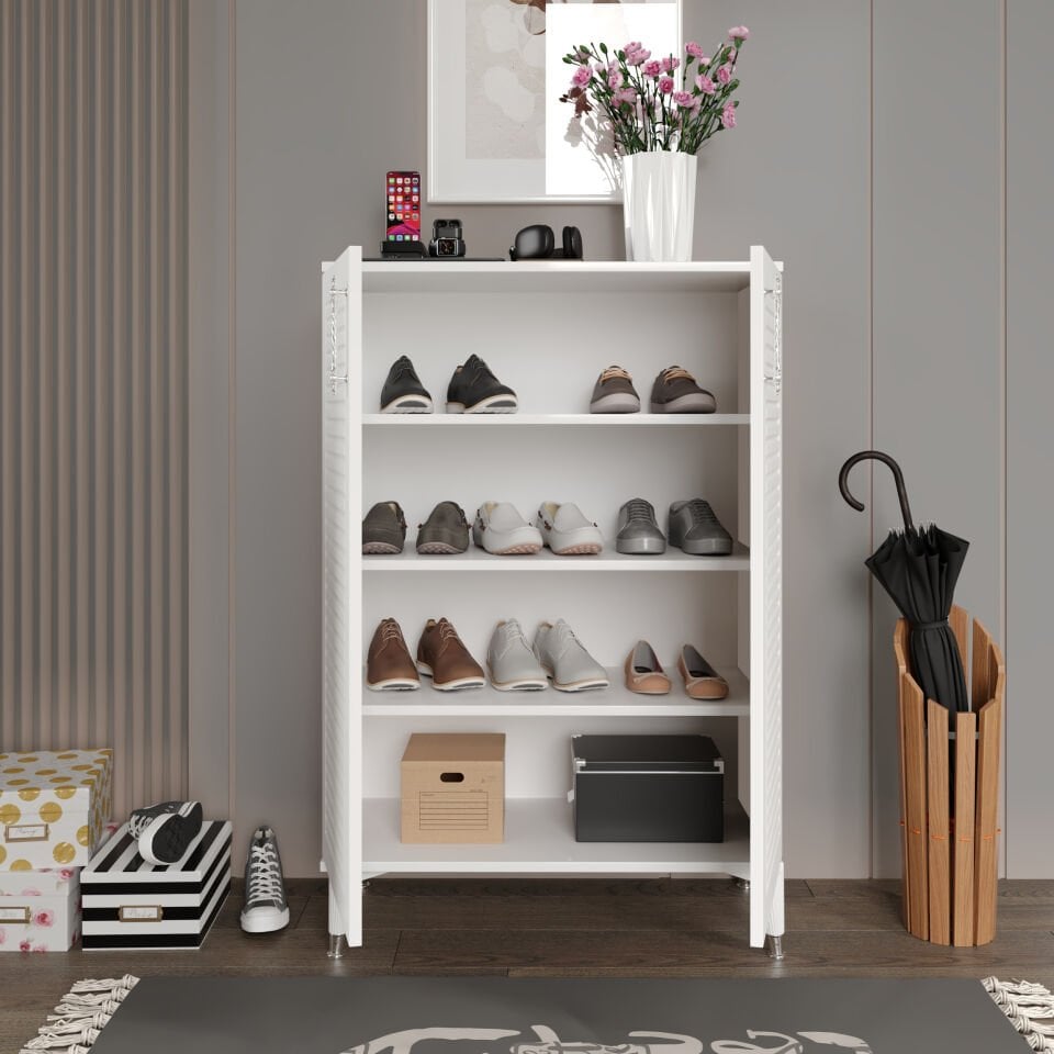 Panjurlu Ayakkabılık  Çok Amaçlı Dolap Mutfak Kiler Balkon Beyaz Gümüş