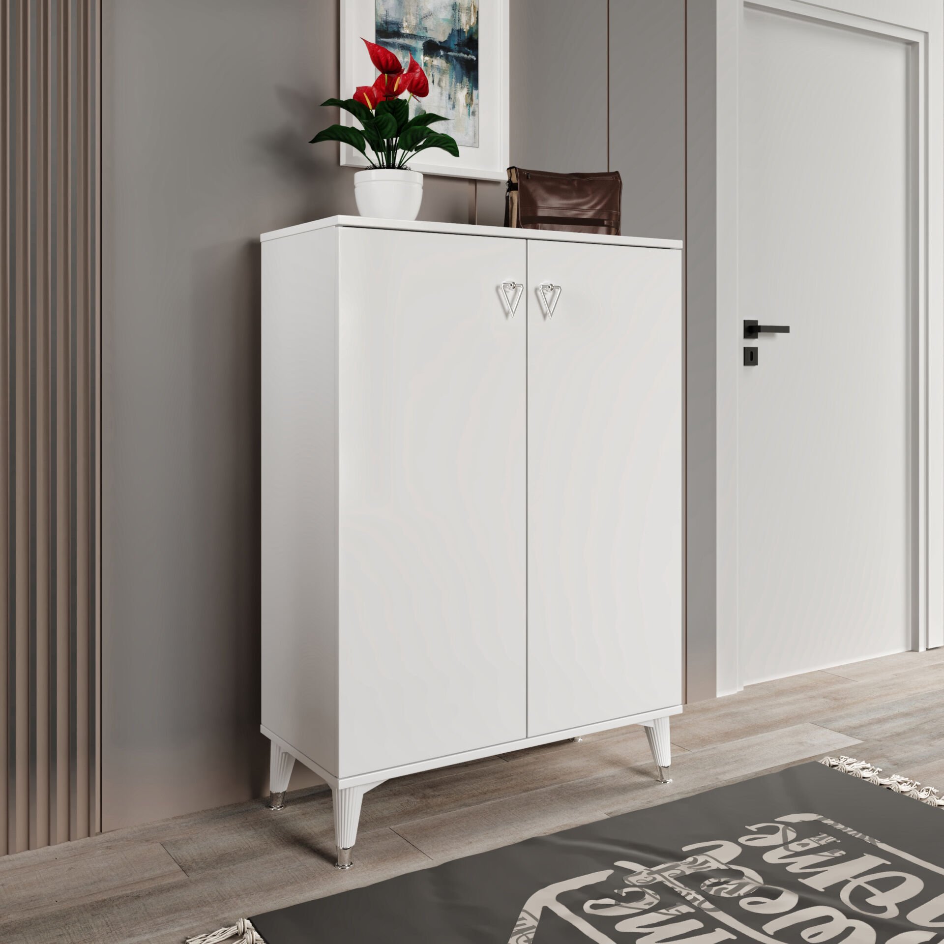 Simple Ayakkabılık  Çok Amaçlı Dolap Mutfak Kiler Balkon Beyaz Gümüş