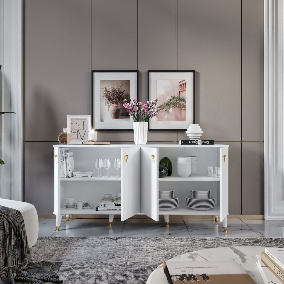 Simple konsol beyaz gold 4 kapaklı geniş depolama alanı