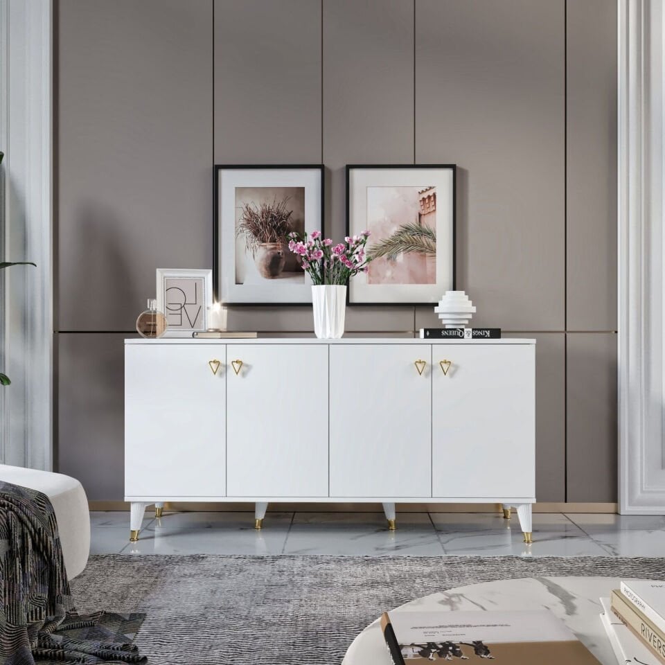 Simple konsol beyaz gold 4 kapaklı geniş depolama alanı