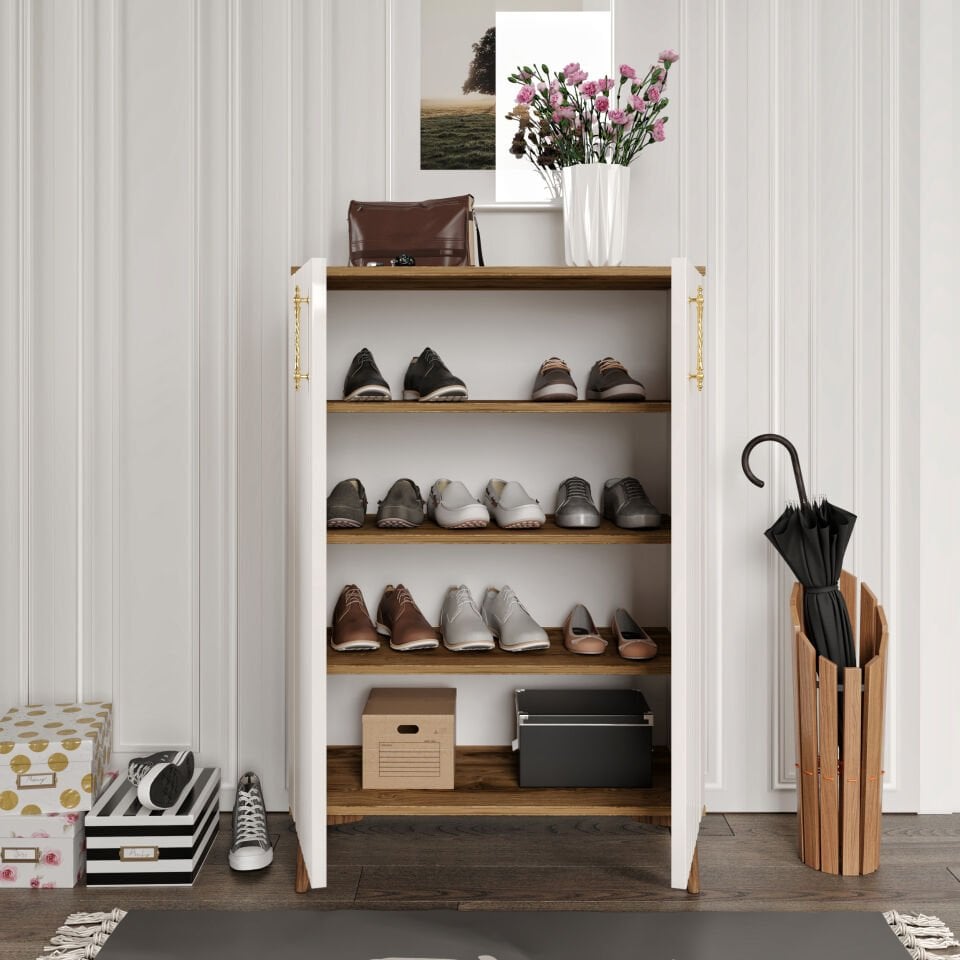 Lyra Metal Kulp Ayakkabılık  Çok Amaçlı Dolap Mutfak Kiler Balkon Ekru Ceviz