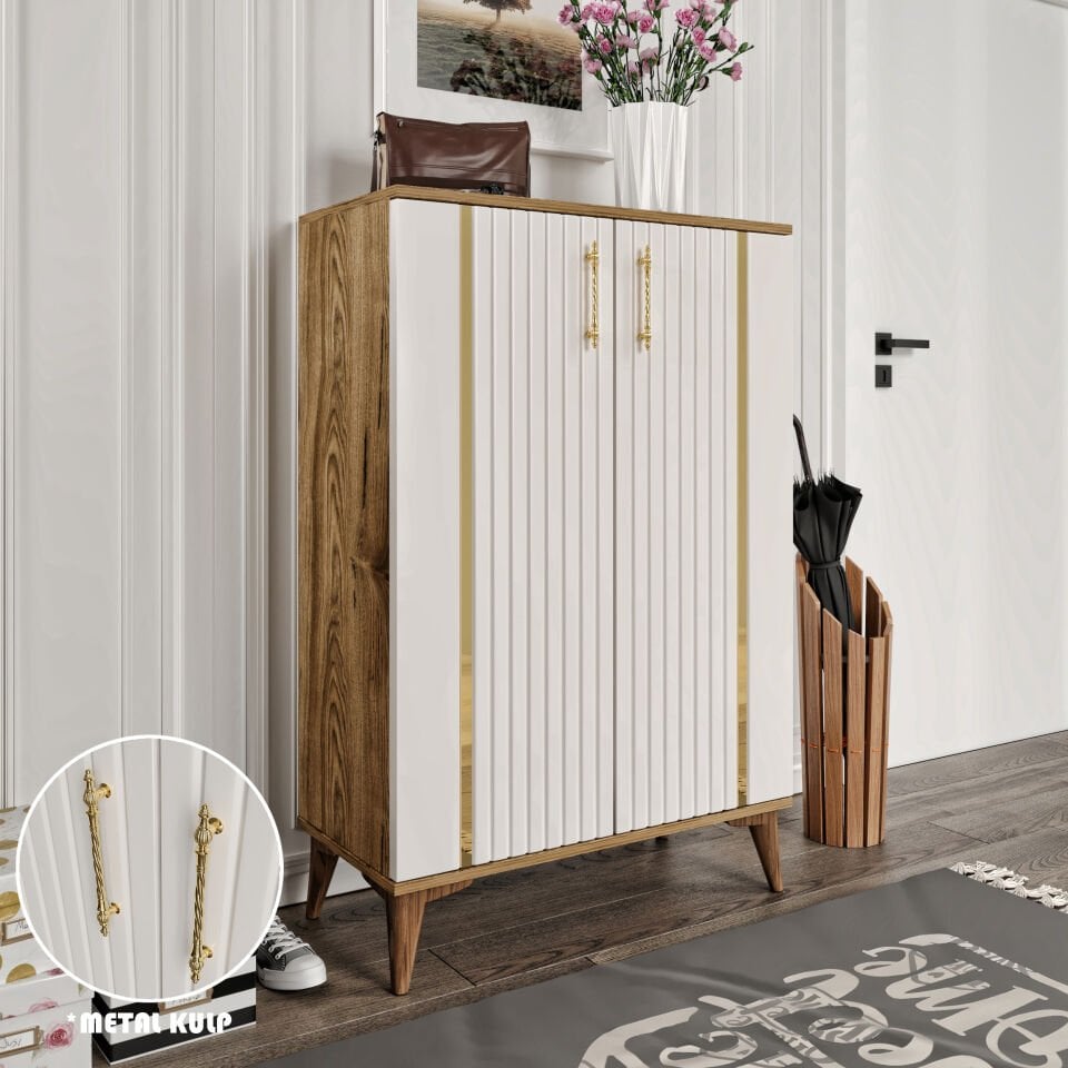 Lyra Metal Kulp Ayakkabılık  Çok Amaçlı Dolap Mutfak Kiler Balkon Ekru Ceviz