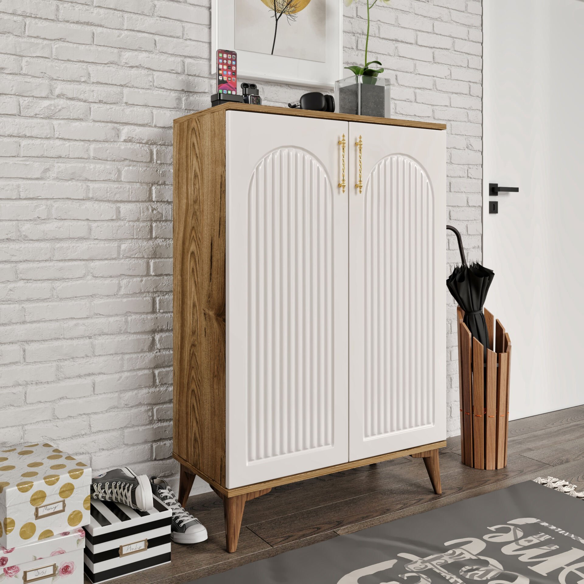 Kale Metal Kulp Ayakkabılık  Çok Amaçlı Dolap Mutfak Kiler Balkon Ekru Ceviz