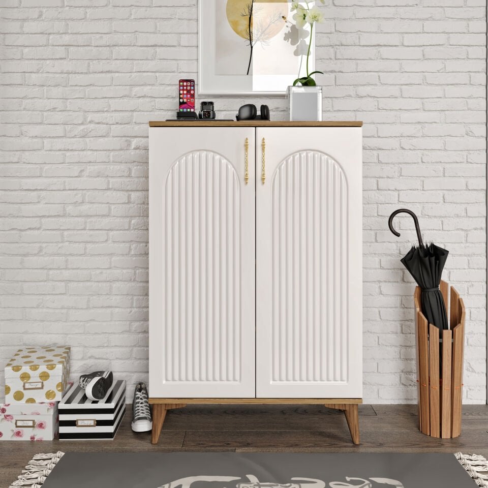 Kale Metal Kulp Ayakkabılık  Çok Amaçlı Dolap Mutfak Kiler Balkon Ekru Ceviz