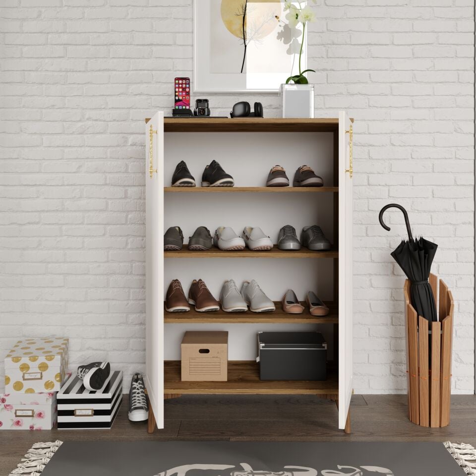 Kale Metal Kulp Ayakkabılık  Çok Amaçlı Dolap Mutfak Kiler Balkon Ekru Ceviz