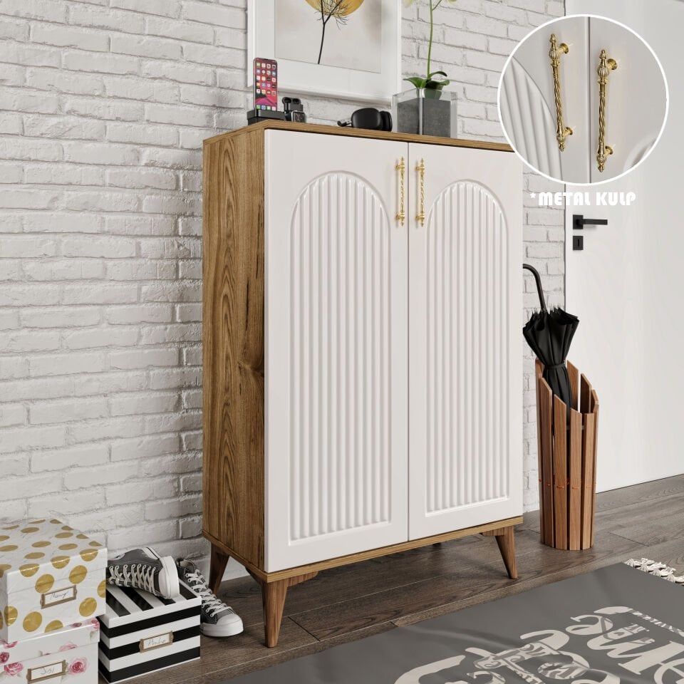 Kale Metal Kulp Ayakkabılık  Çok Amaçlı Dolap Mutfak Kiler Balkon Ekru Ceviz