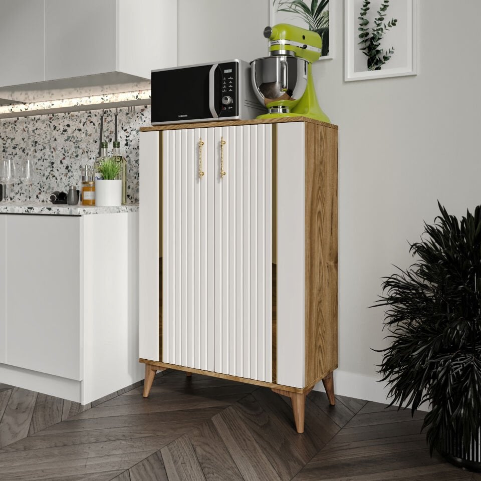 Lyra  Metal Kulp Çok Amaçlı Dolap Mutfak Dolabı Balkon Kiler Banyo Dolabı Ayakkabılık Dolabı Ekru Ceviz