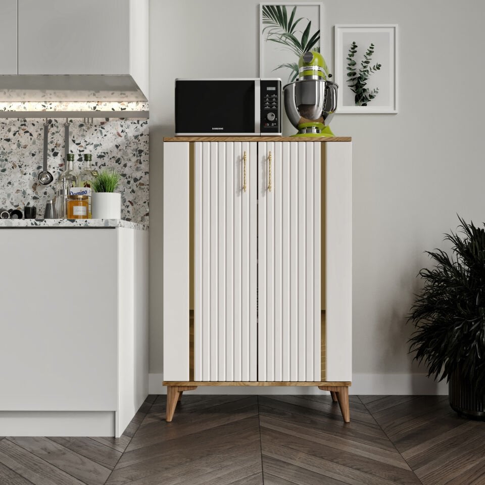 Lyra  Metal Kulp Çok Amaçlı Dolap Mutfak Dolabı Balkon Kiler Banyo Dolabı Ayakkabılık Dolabı Ekru Ceviz