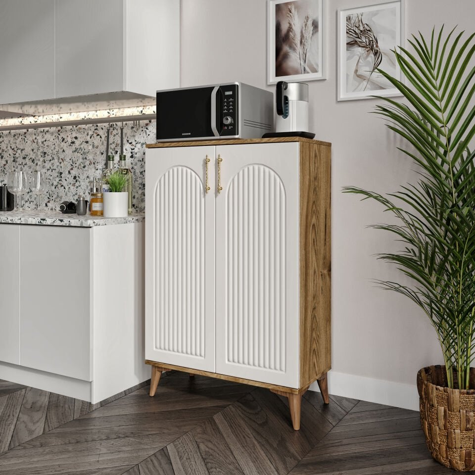 Kale Metal Kulp Çok Amaçlı Dolap Mutfak Dolabı Balkon Kiler Banyo Dolabı Ayakkabılık Dolabı Ekru Ceviz