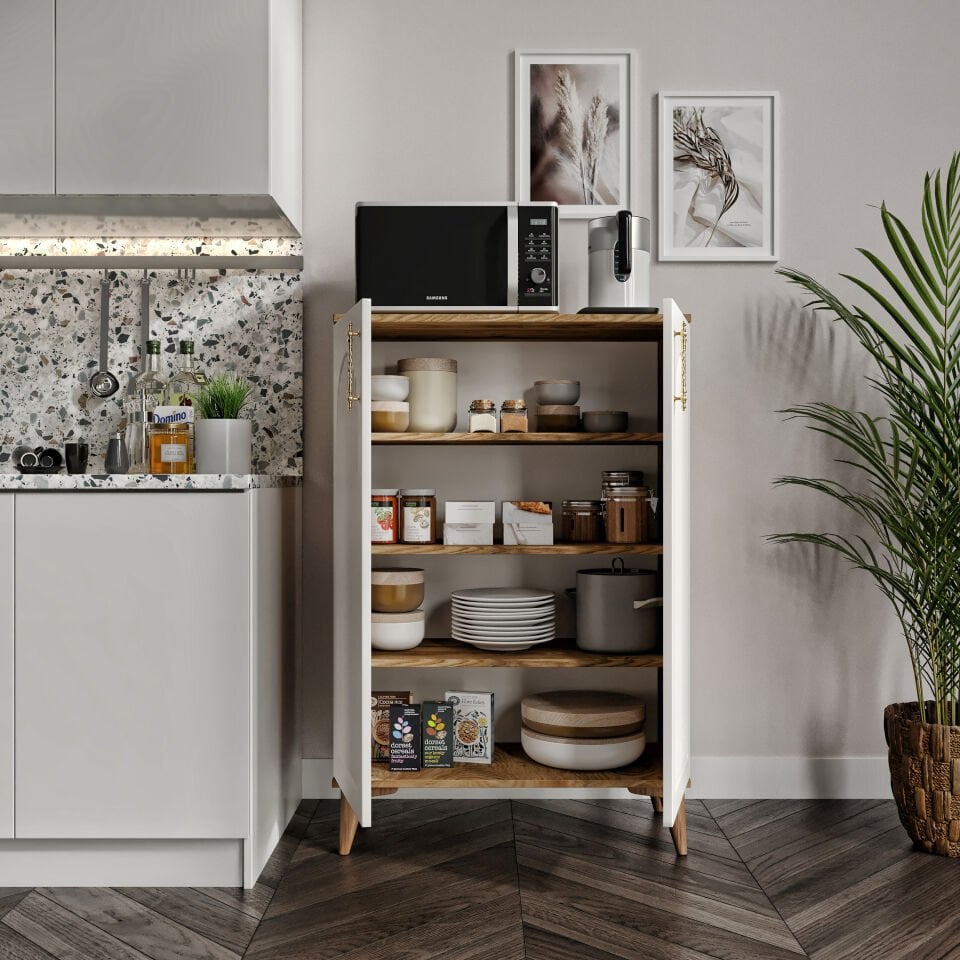 Kale Metal Kulp Çok Amaçlı Dolap Mutfak Dolabı Balkon Kiler Banyo Dolabı Ayakkabılık Dolabı Ekru Ceviz