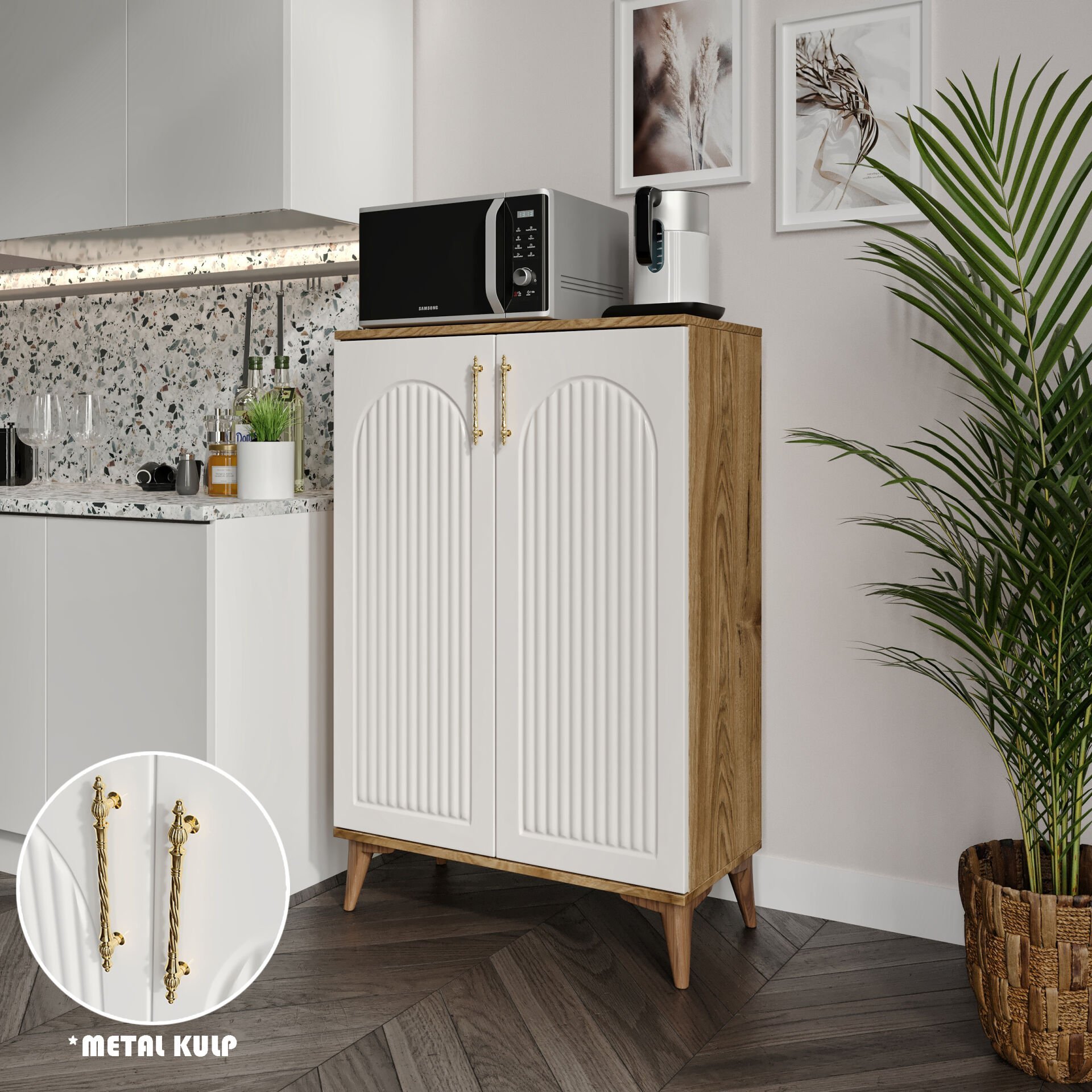 Kale Metal Kulp Çok Amaçlı Dolap Mutfak Dolabı Balkon Kiler Banyo Dolabı Ayakkabılık Dolabı Ekru Ceviz