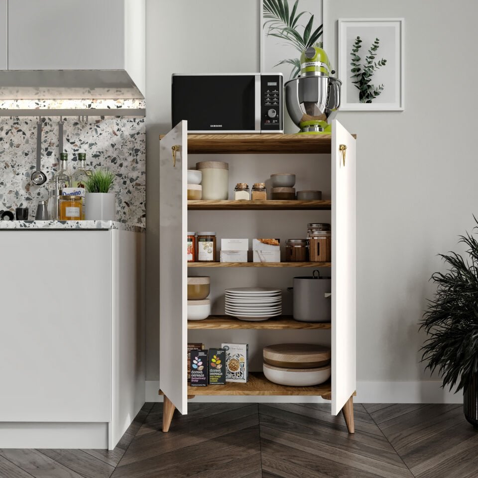 Simple Çok Amaçlı Dolap Mutfak Balkon Kiler Banyo Ayakkabılık Dolabı Ekru Ceviz