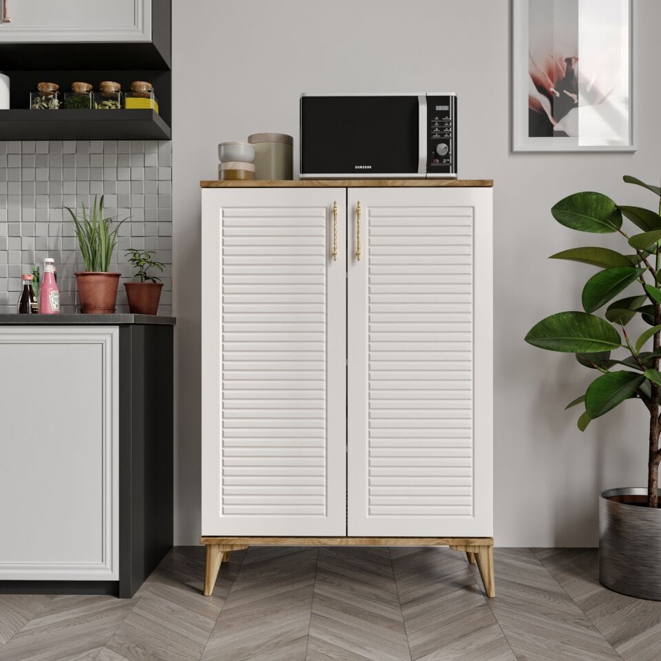 Panjurlu Metal Kulp Çok Amaçlı Dolap Mutfak Dolabı  Balkon Kiler Banyo Dolabı Ayakkabılık Dolabı Ekru Ceviz