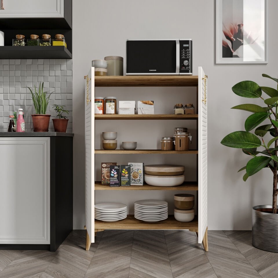 Panjurlu Metal Kulp Çok Amaçlı Dolap Mutfak Dolabı  Balkon Kiler Banyo Dolabı Ayakkabılık Dolabı Ekru Ceviz