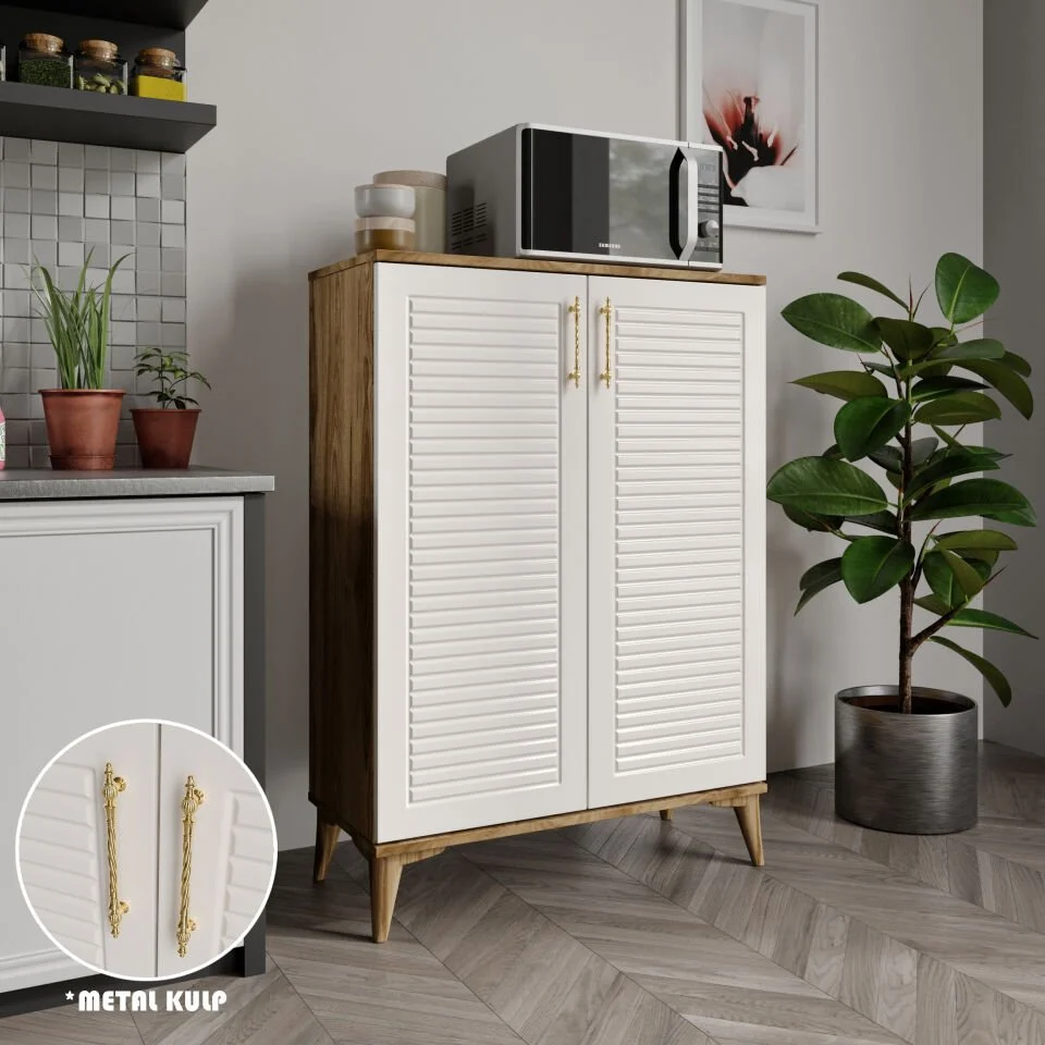 Panjurlu Metal Kulp Çok Amaçlı Dolap Mutfak Dolabı  Balkon Kiler Banyo Dolabı Ayakkabılık Dolabı Ekru Ceviz