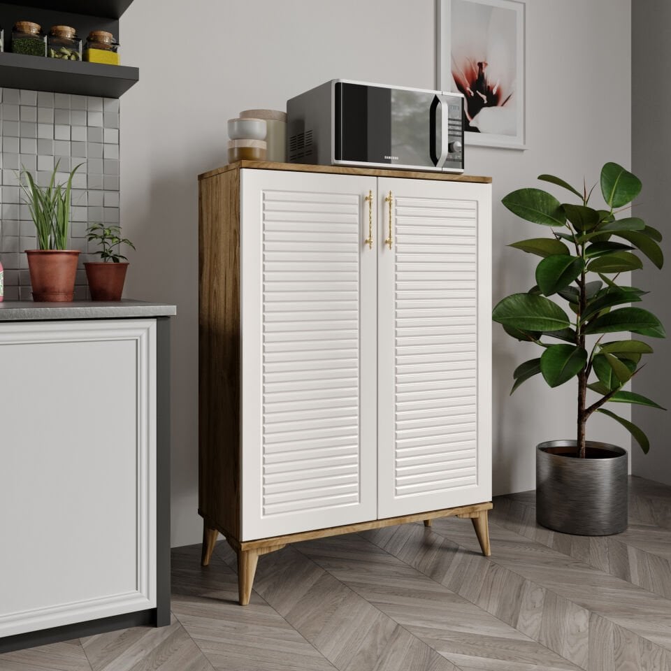 Panjurlu çok amaçlı dolap ekru ceviz ön görünüm