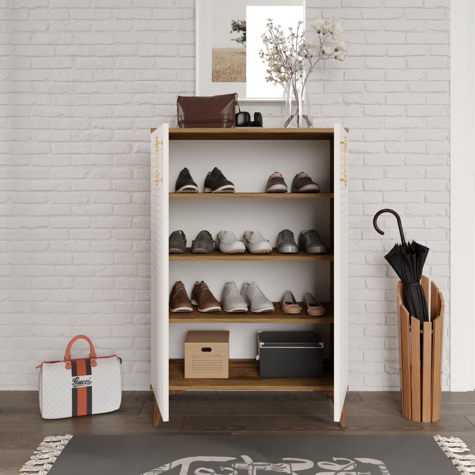 Panjurlu çok amaçlı dolap ekru ceviz ayarlanabilir raflar