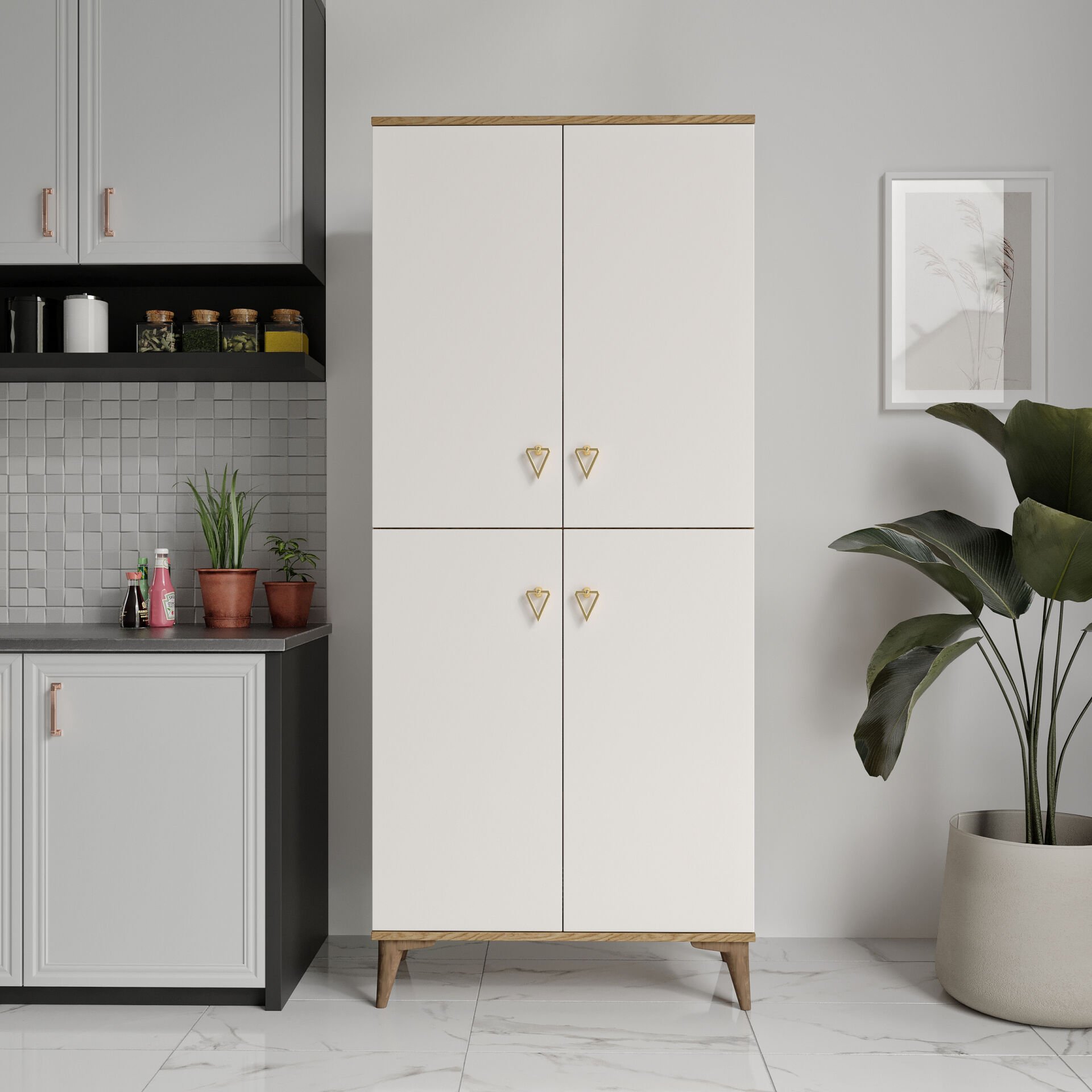 SP4190 ekru ceviz çok amaçlı dolap 4 kapak mutfak balkon kiler banyo ayakkabilik