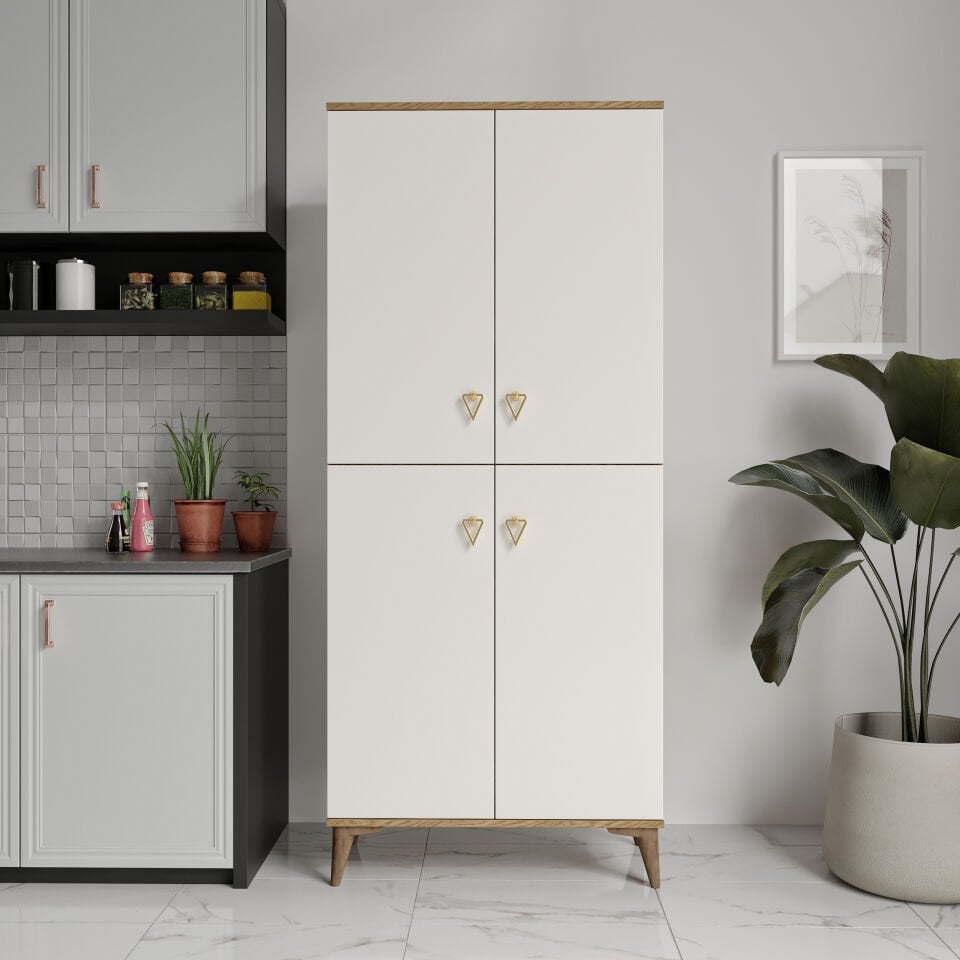 SP4190 ekru ceviz çok amaçlı dolap 4 kapak mutfak balkon kiler banyo ayakkabilik