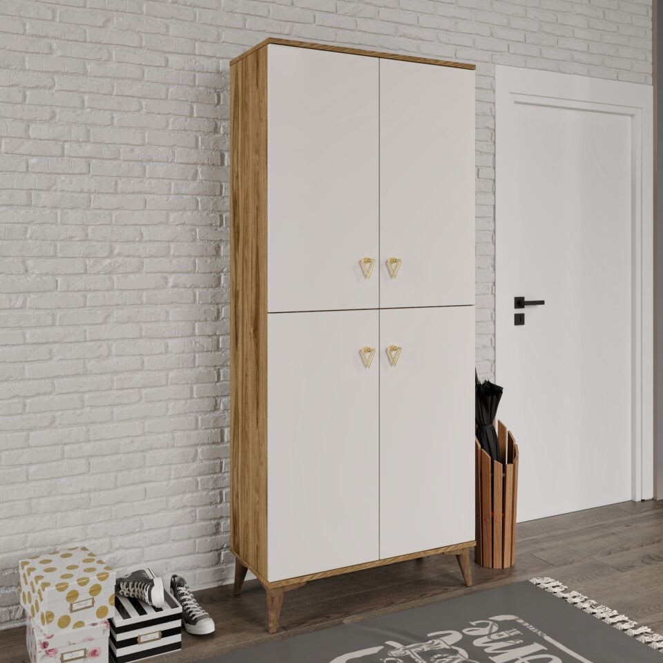 Simple Sp4190 Ayakkabılık 4 Kapaklı Mutfak Dolabı  Balkon Dolabı  Kiler Banyo Dolabı Çok Amaçlı Dolap Ekru Ceviz