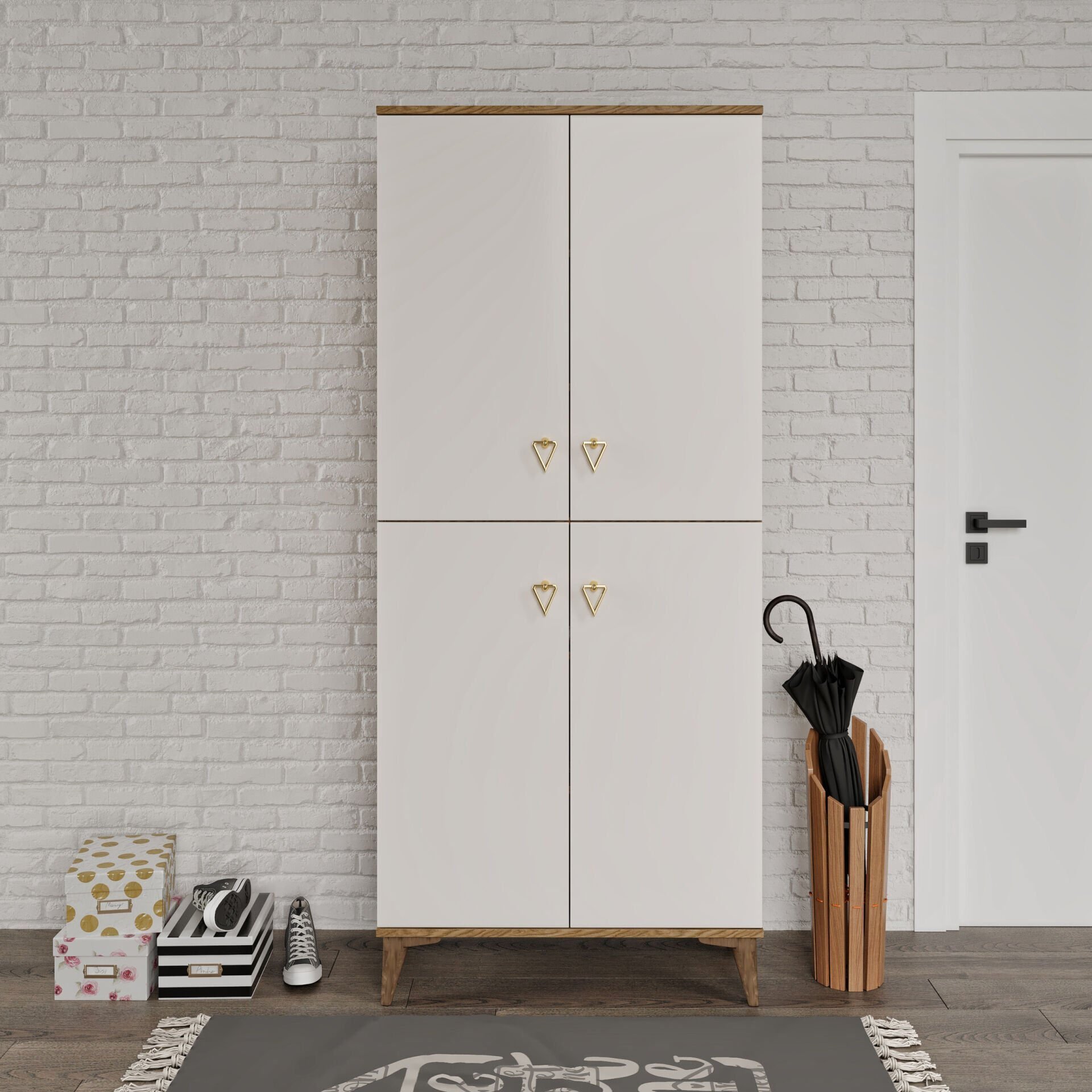 SP4190 ekru ceviz çok amaçlı dolap 4 kapaklı mutfak balkon kiler banyo ayakkabilik