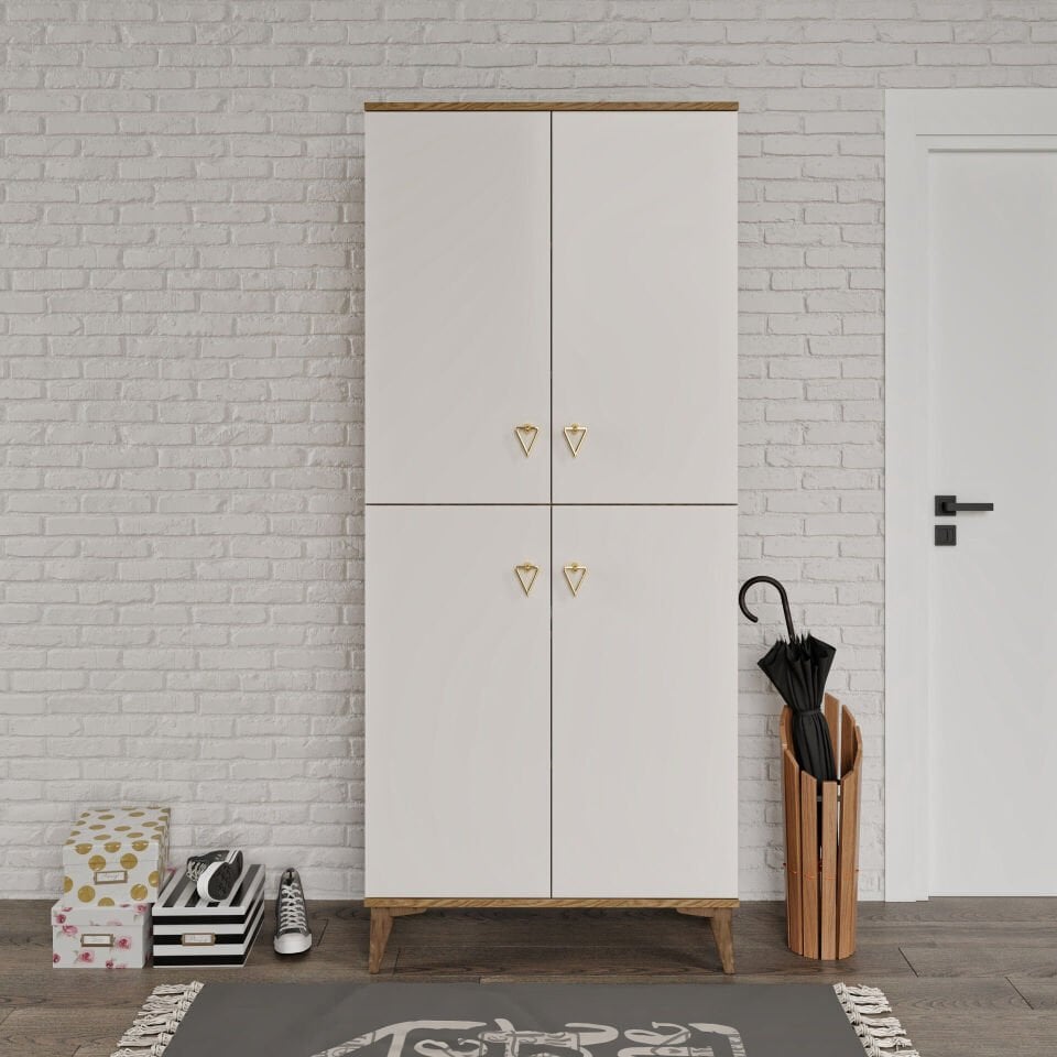 SP4190 ekru ceviz çok amaçlı dolap 4 kapaklı mutfak balkon kiler banyo ayakkabilik