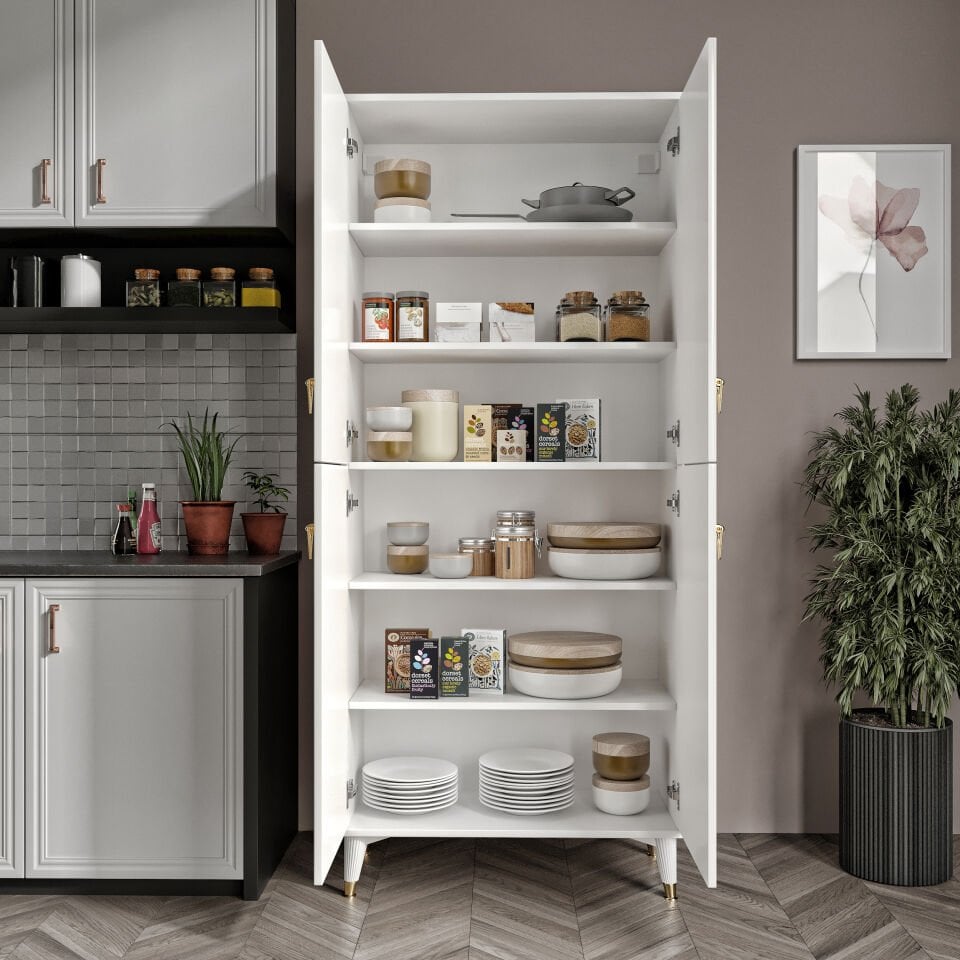 Simple Sp4190 Çok Amaçlı Dolap 4 Kapaklı Mutfak Dolabı  Balkon Dolabı  Kiler Banyo Dolabı Ayakkabılık Beyaz Gold