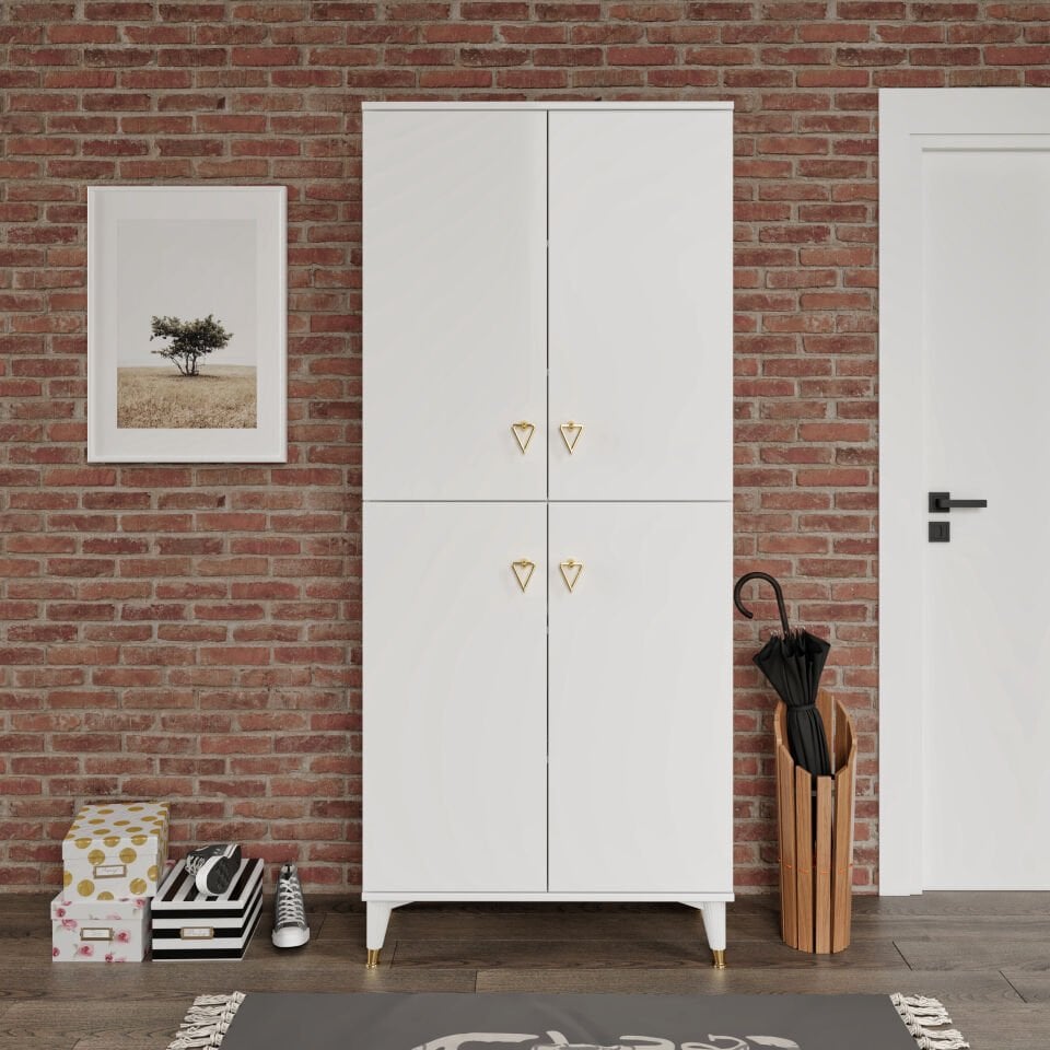 Simple Sp4190 Ayakkabılık 4 Kapaklı Mutfak Dolabı  Balkon Dolabı  Kiler Banyo Dolabı Çok Amaçlı Dolap Beyaz Gold