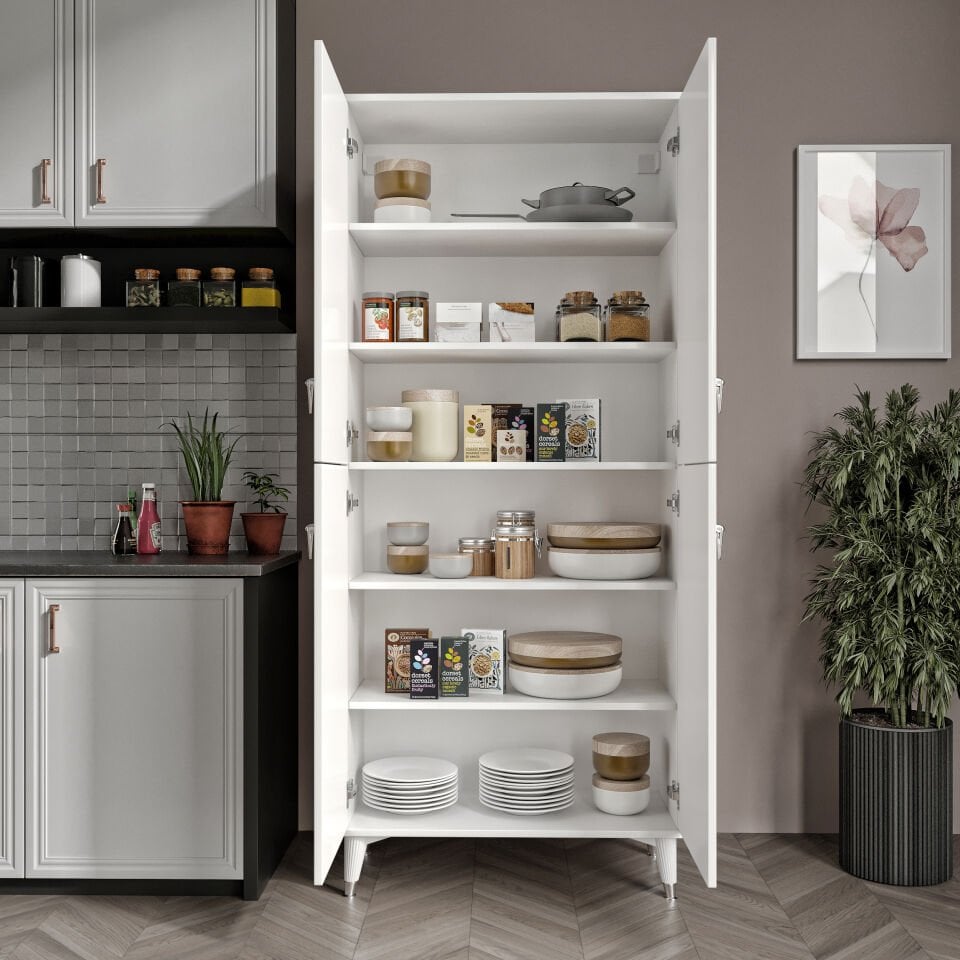 Simple Sp4190 Çok Amaçlı Dolap 4 Kapaklı Mutfak Dolabı  Balkon Dolabı  Kiler Banyo Dolabı Ayakkabılık Beyaz Gümüş