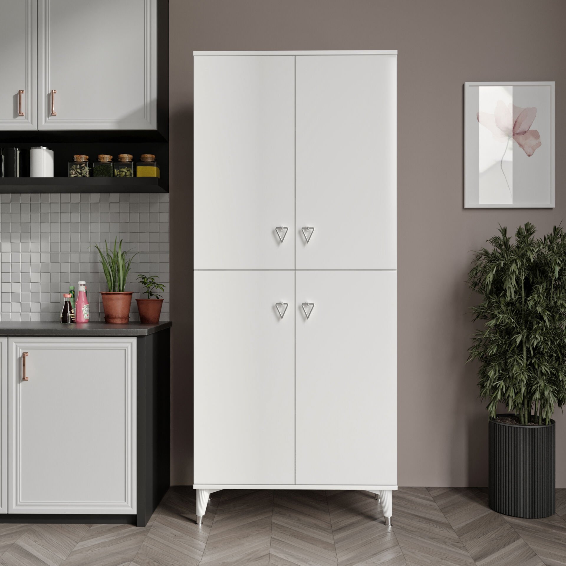 SP4190 beyaz gümüş çok amaçlı dolap 4 kapak mutfak balkon kiler banyo ayakkabilik