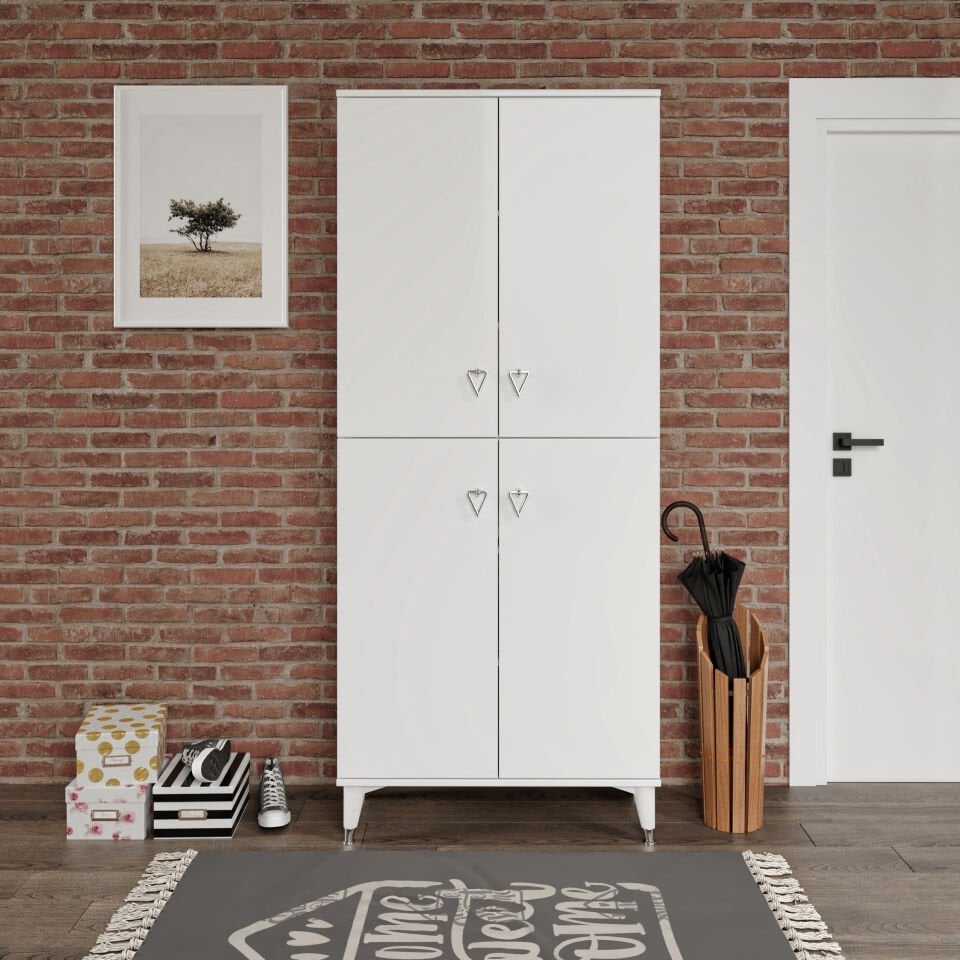 Simple Sp4190 Ayakkabılık 4 Kapaklı Mutfak Dolabı  Balkon Dolabı  Kiler Banyo Dolabı Çok Amaçlı Dolap Beyaz Gümüş