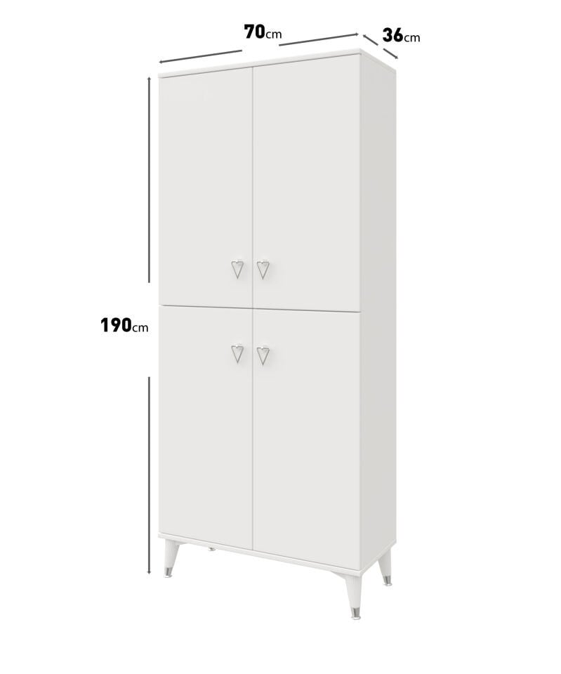 Simple Sp4190 Ayakkabılık 4 Kapaklı Mutfak Dolabı  Balkon Dolabı  Kiler Banyo Dolabı Çok Amaçlı Dolap Beyaz Gümüş