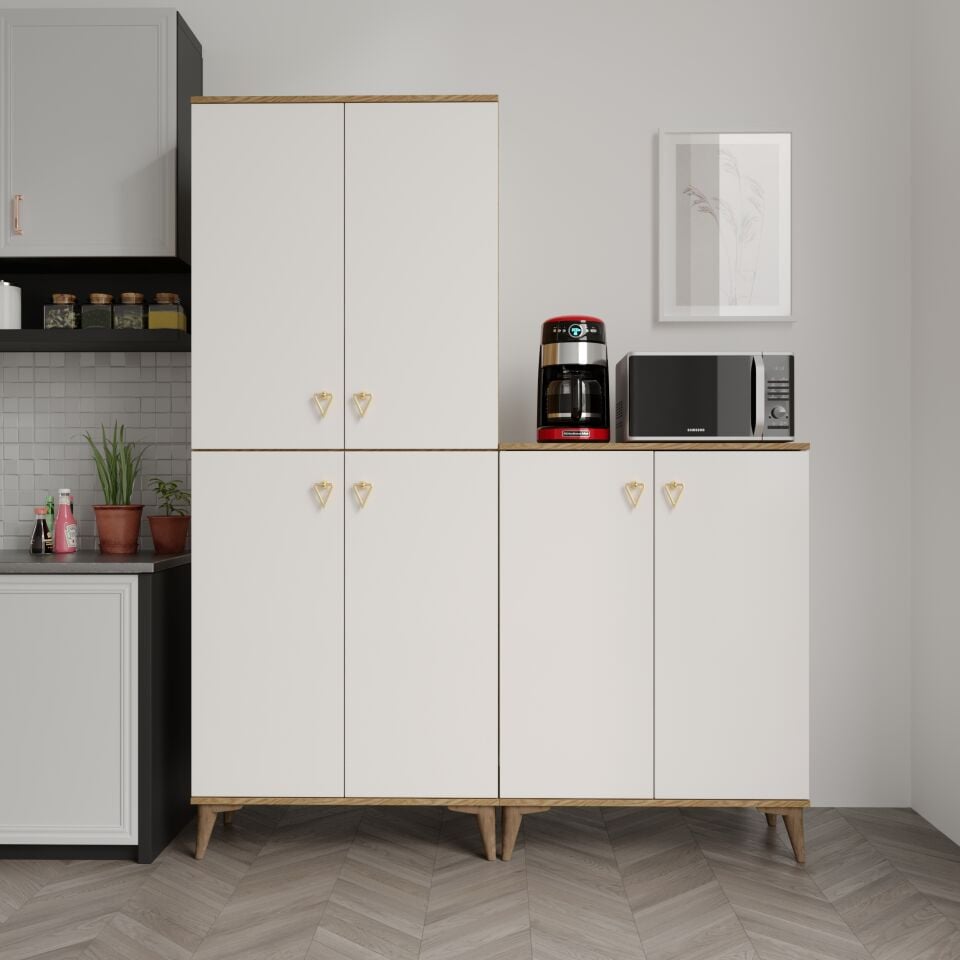 Simple Sp6190 Çok Amaçlı Dolap 6 Kapaklı Mutfak Dolabı  Balkon Dolabı  Kiler Banyo Dolabı Ayakkabılık Ekru Ceviz
