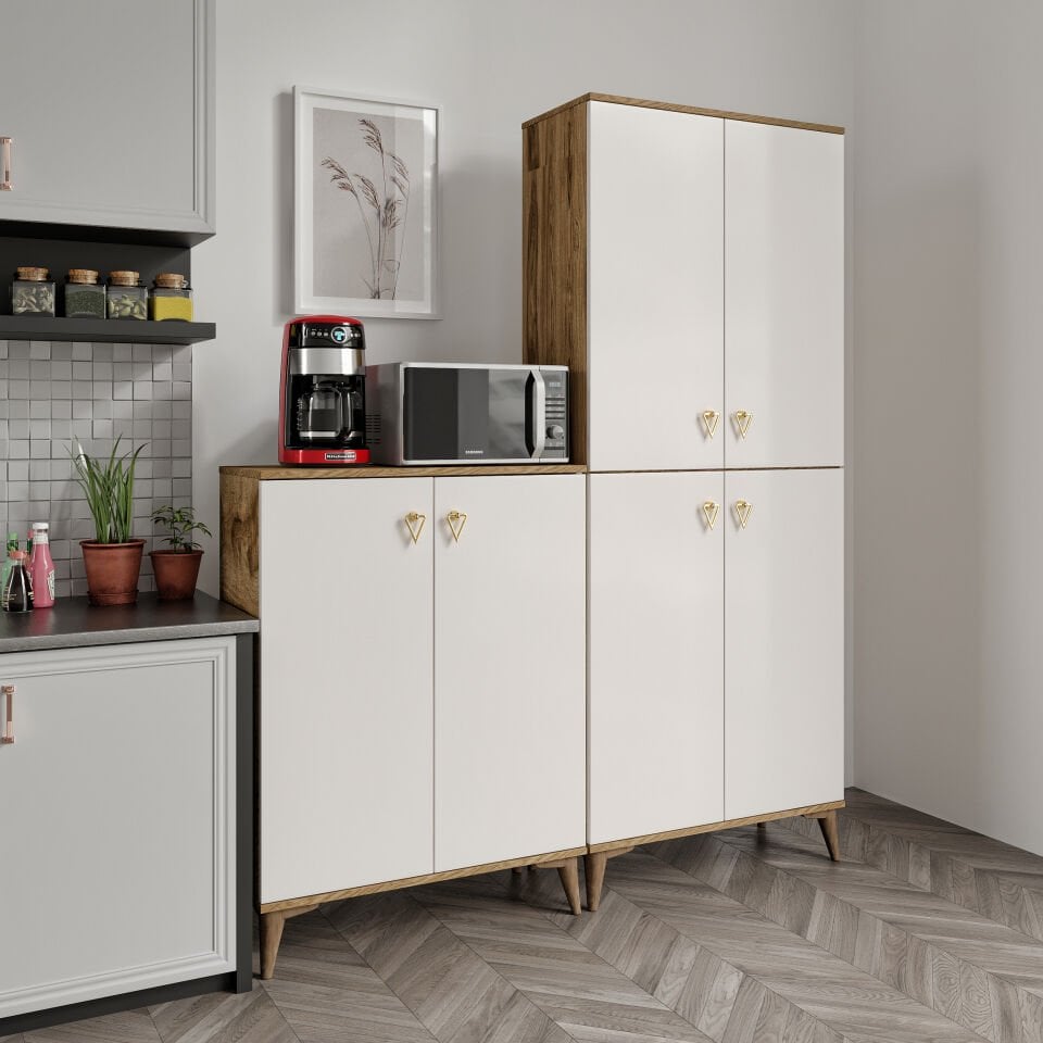 Simple Sp6190 Çok Amaçlı Dolap 6 Kapaklı Mutfak Dolabı  Balkon Dolabı  Kiler Banyo Dolabı Ayakkabılık Ekru Ceviz