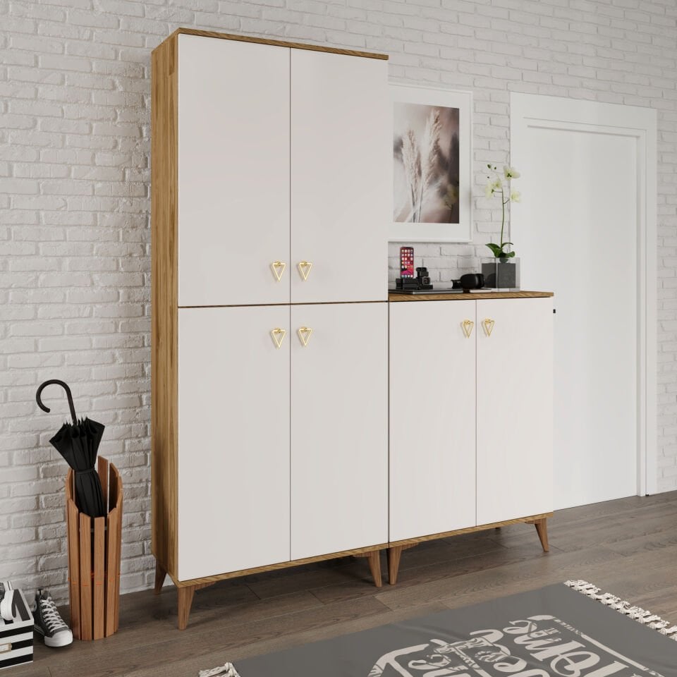 Simple Sp6190 Ayakkabılık 6 Kapaklı Mutfak Dolabı  Balkon Dolabı  Kiler Banyo Dolabı Çok Amaçlı Dolap Ekru Ceviz