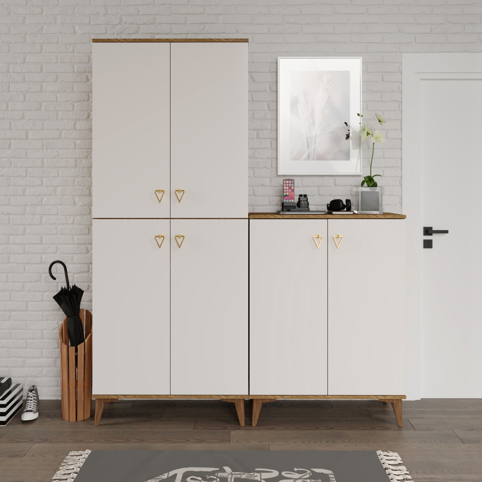 SP6190 ekru ceviz 6 kapaklı çok amaçlı dolap mutfak balkon kiler banyo ayakkabilik