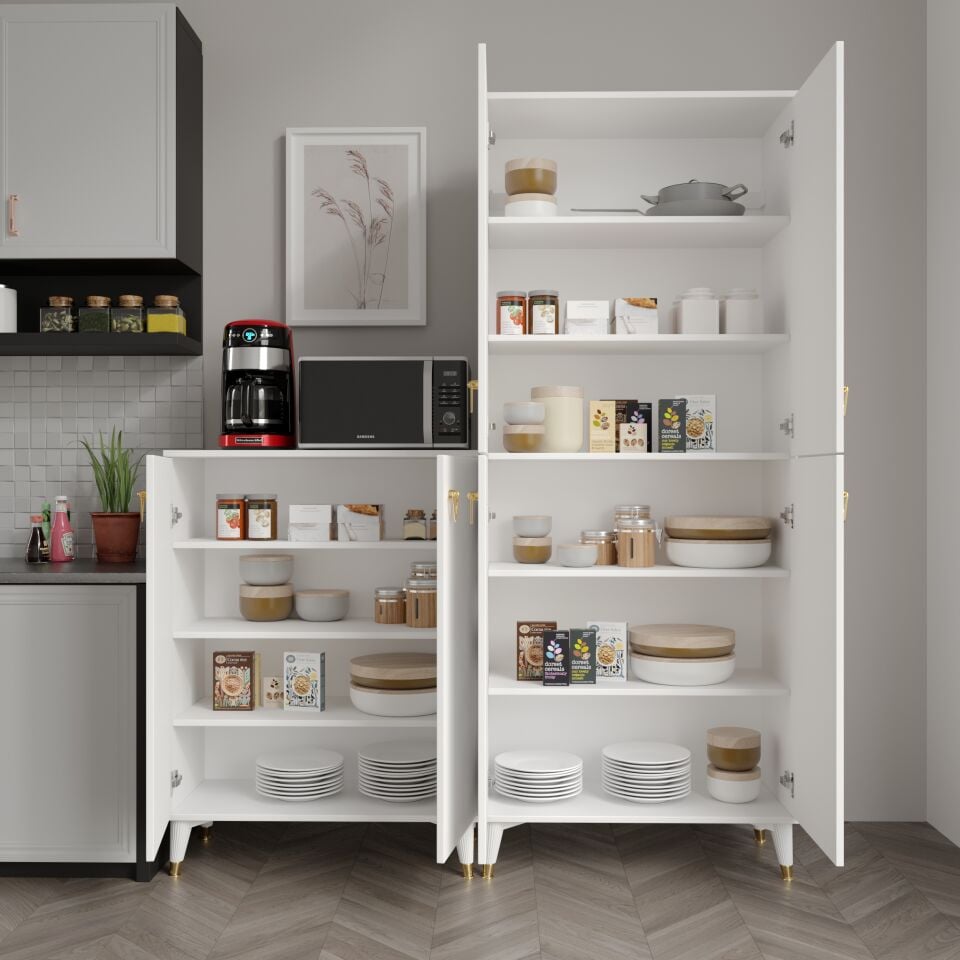 Simple Sp6190 Çok Amaçlı Dolap 6 Kapaklı Mutfak Dolabı  Balkon Dolabı  Kiler Banyo Dolabı Ayakkabılık Beyaz Gold