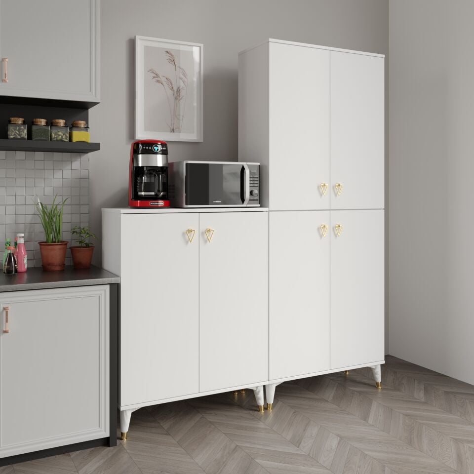 Simple Sp6190 Çok Amaçlı Dolap 6 Kapaklı Mutfak Dolabı  Balkon Dolabı  Kiler Banyo Dolabı Ayakkabılık Beyaz Gold